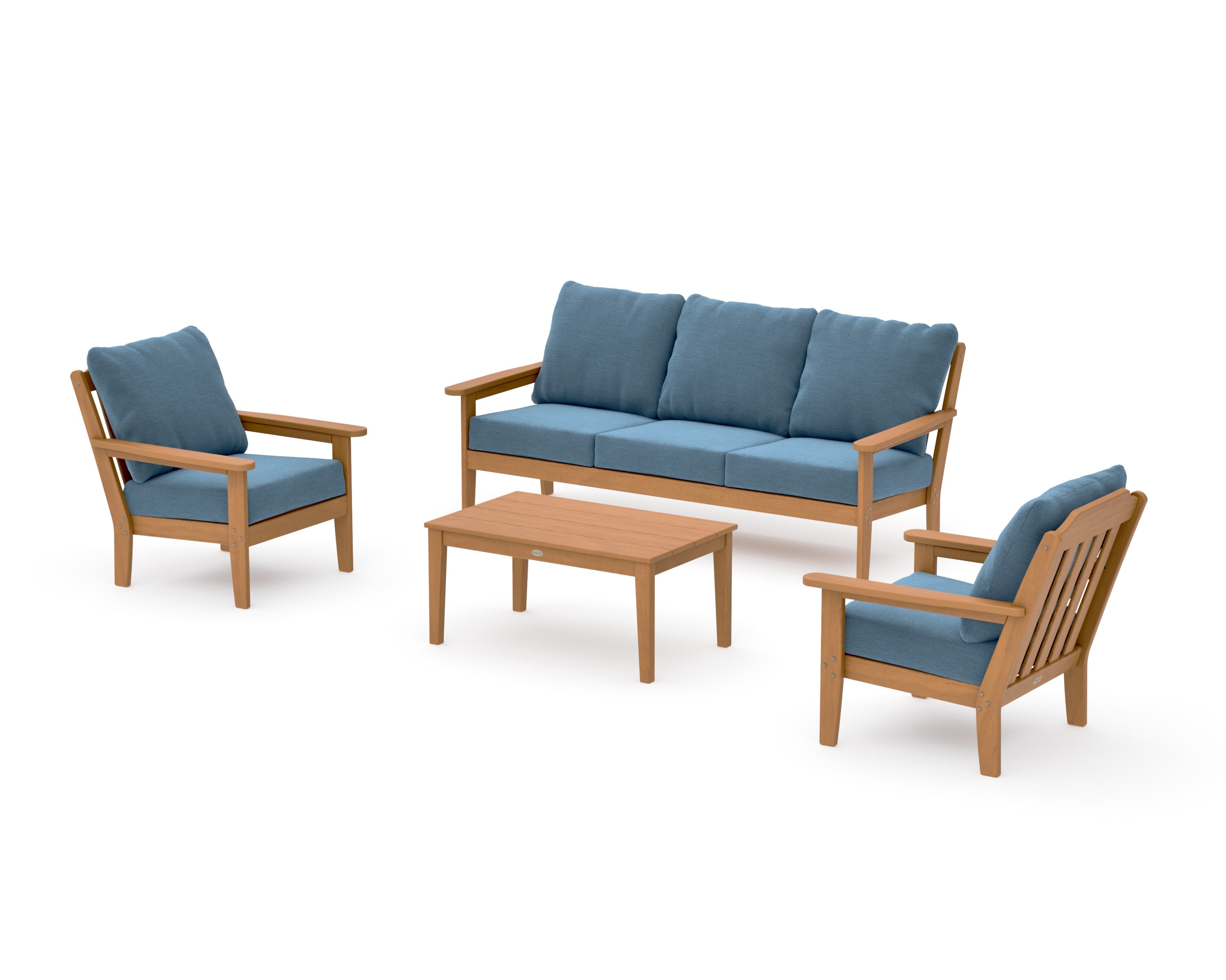Cottage 4-Piece Deep Seating Set with Sofa in Natural / Sky Blue