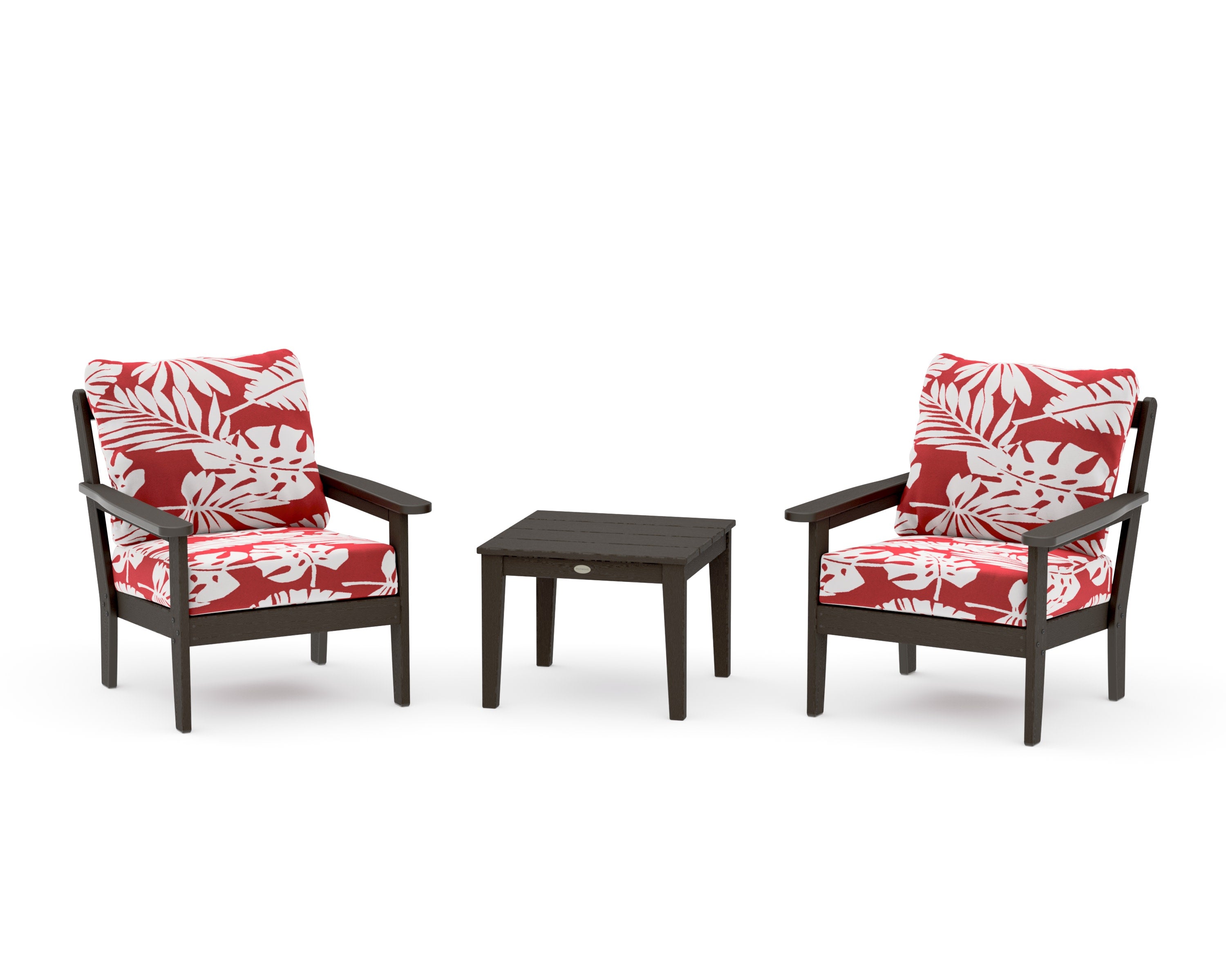 Cottage 3-Piece Deep Seating Set in Vintage Coffee / Leaf Crimson