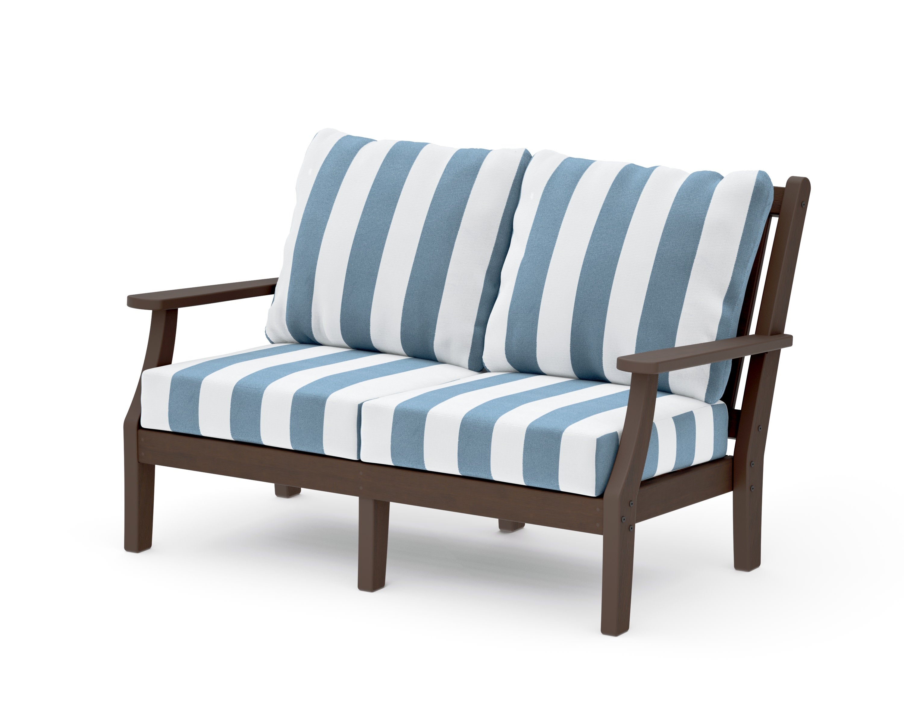 Wovendale Deep Seating Loveseat in Kona / Cabana Stripe Sky Blue