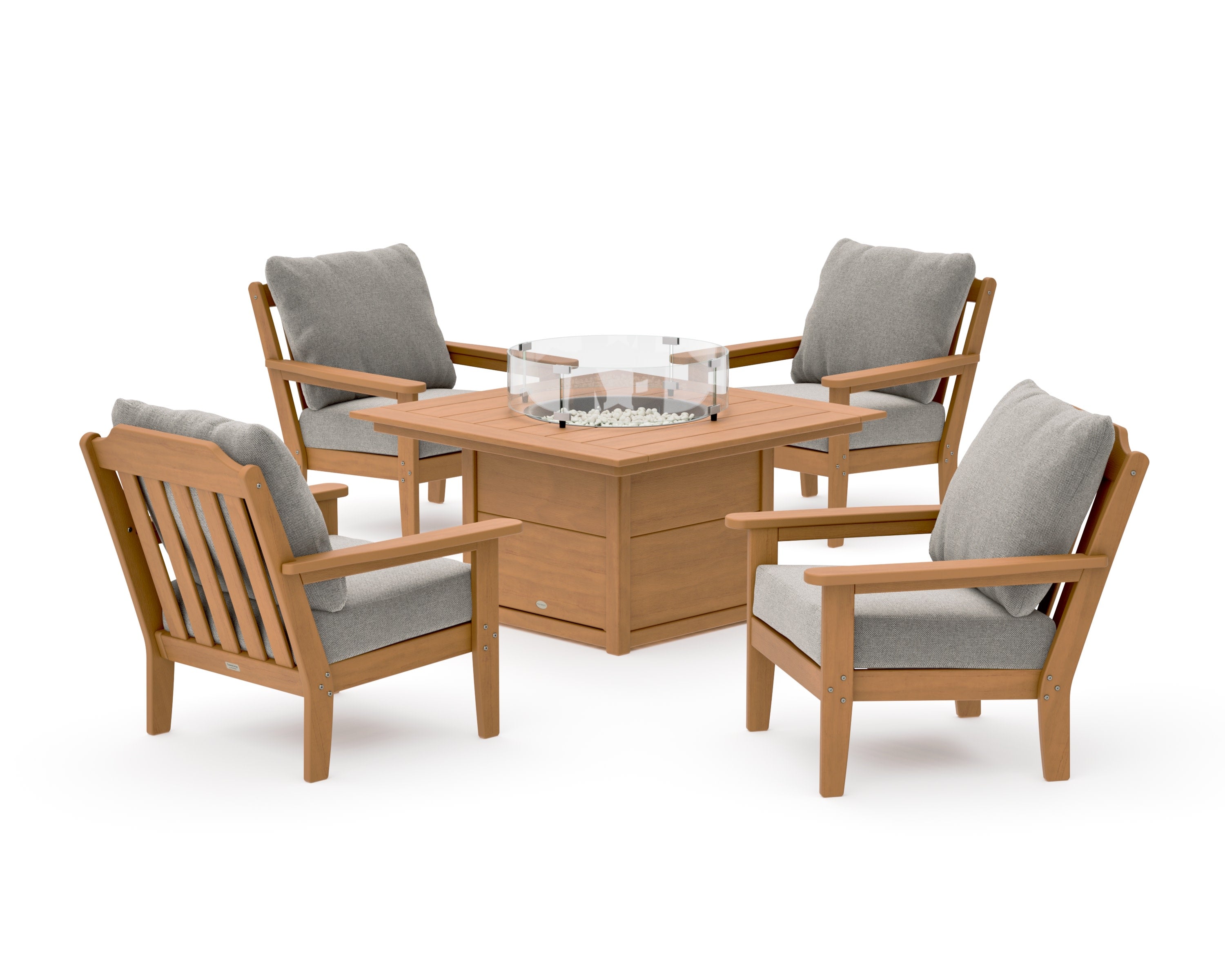Cottage 5-Piece Deep Seating Set with Fire Pit Table in Natural / Weathered Tweed