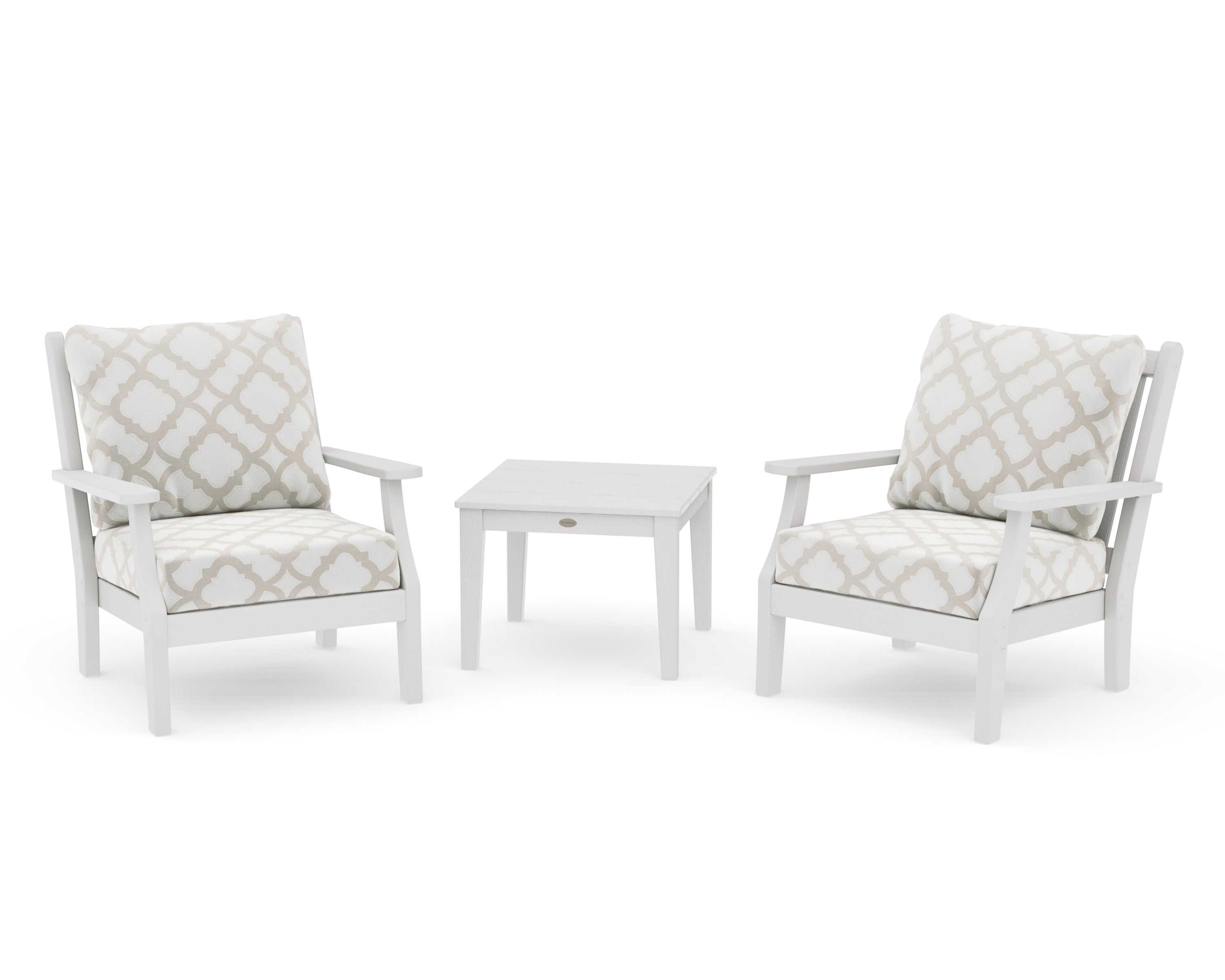 Wovendale 3-Piece Deep Seating Set in Vintage White / Trellis Dune Burlap