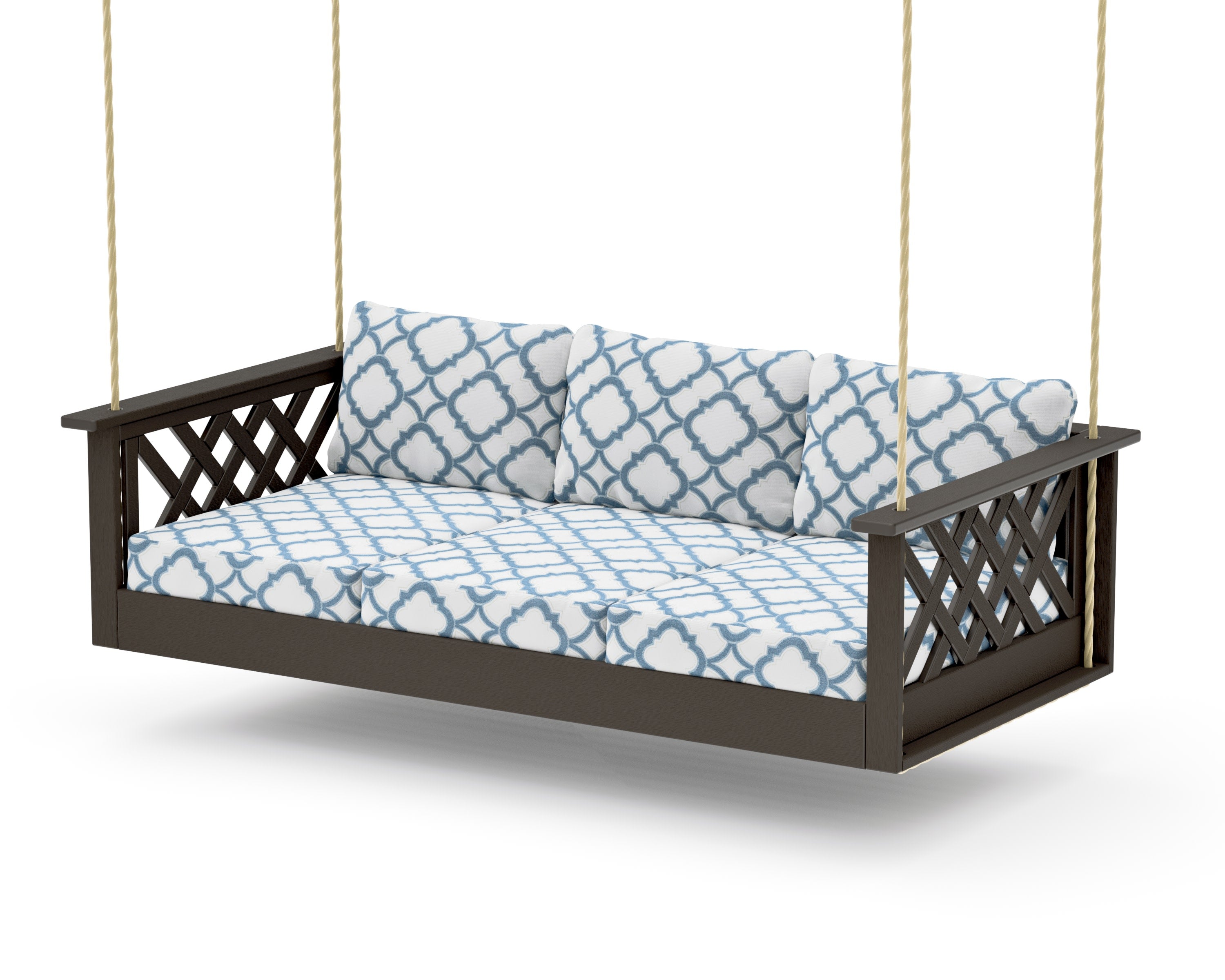 Wovendale Daybed Swing in Vintage Coffee / Trellis Sky Blue