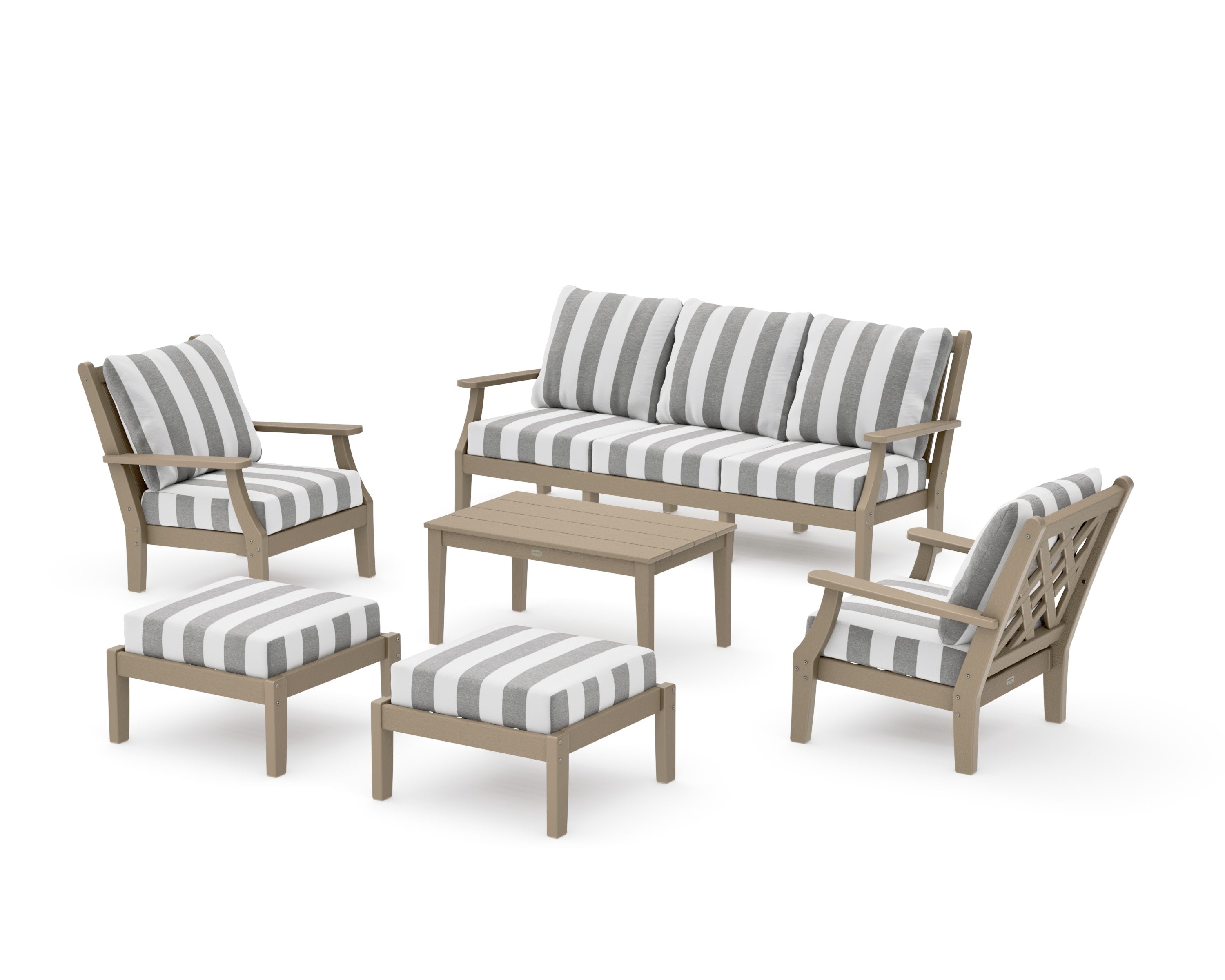Wovendale 6-Piece Lounge Sofa Set in Vintage Sahara / Cabana Stripe Grey Mist