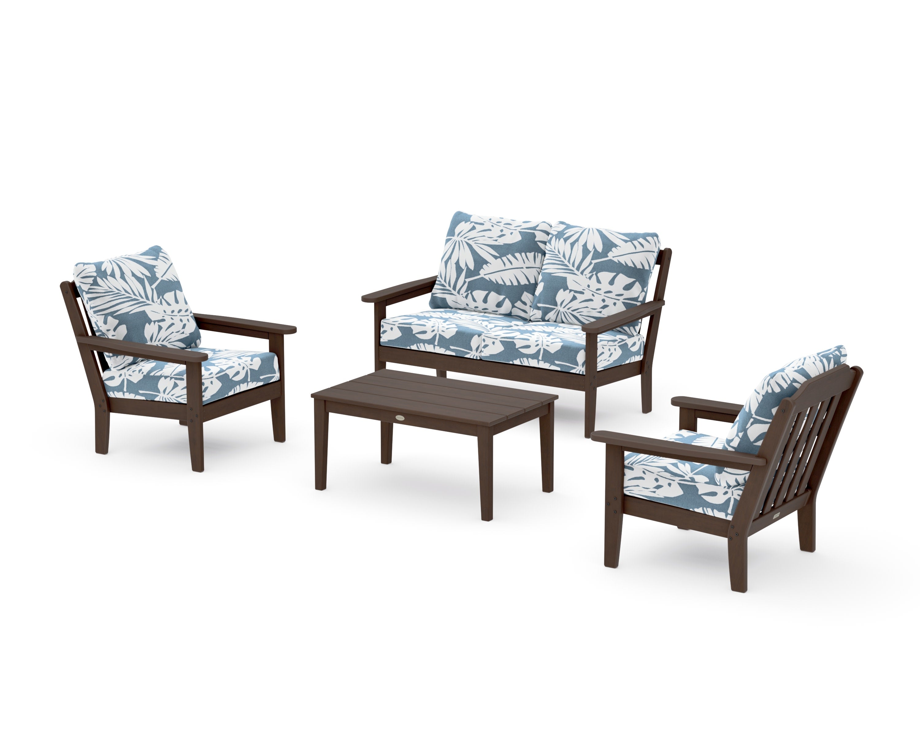 Cottage 4-Piece Deep Seating Set with Loveseat in Kona / Leaf Sky Blue