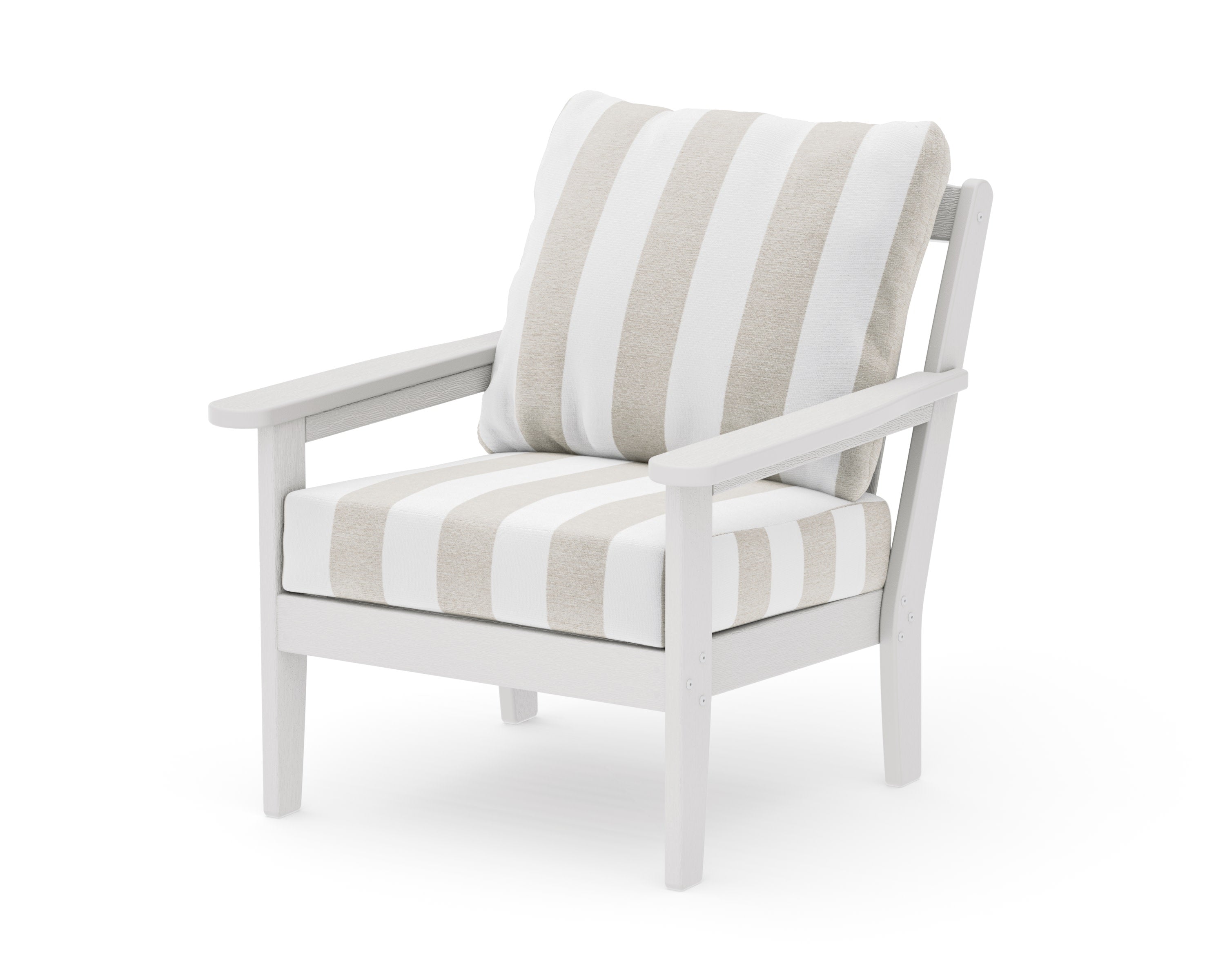 Cottage Deep Seating Chair in Vintage White / Cabana Stripe Dune Burlap