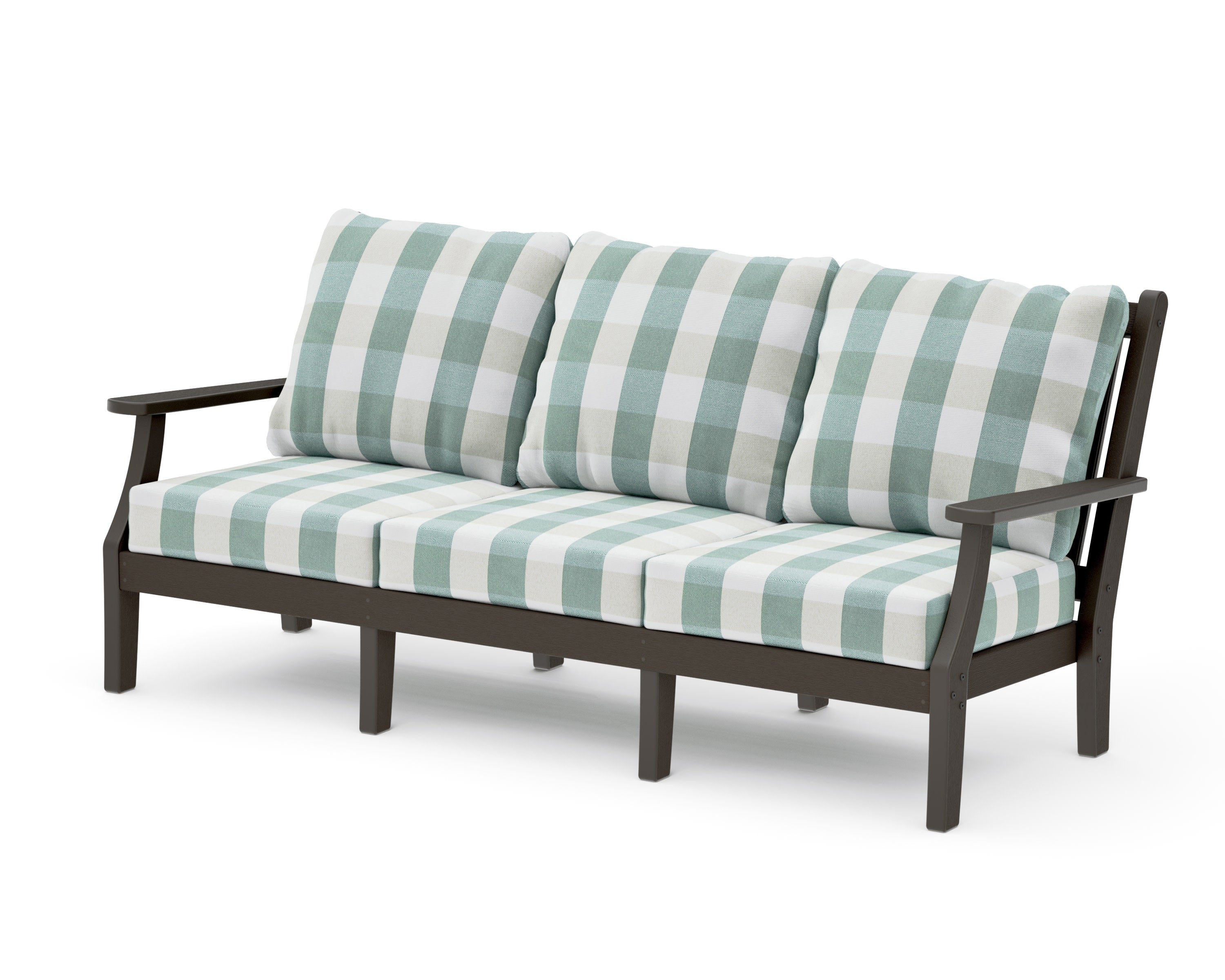 Wovendale Deep Seating Sofa in Vintage Coffee / Buffalo Plaid Glacier Spa
