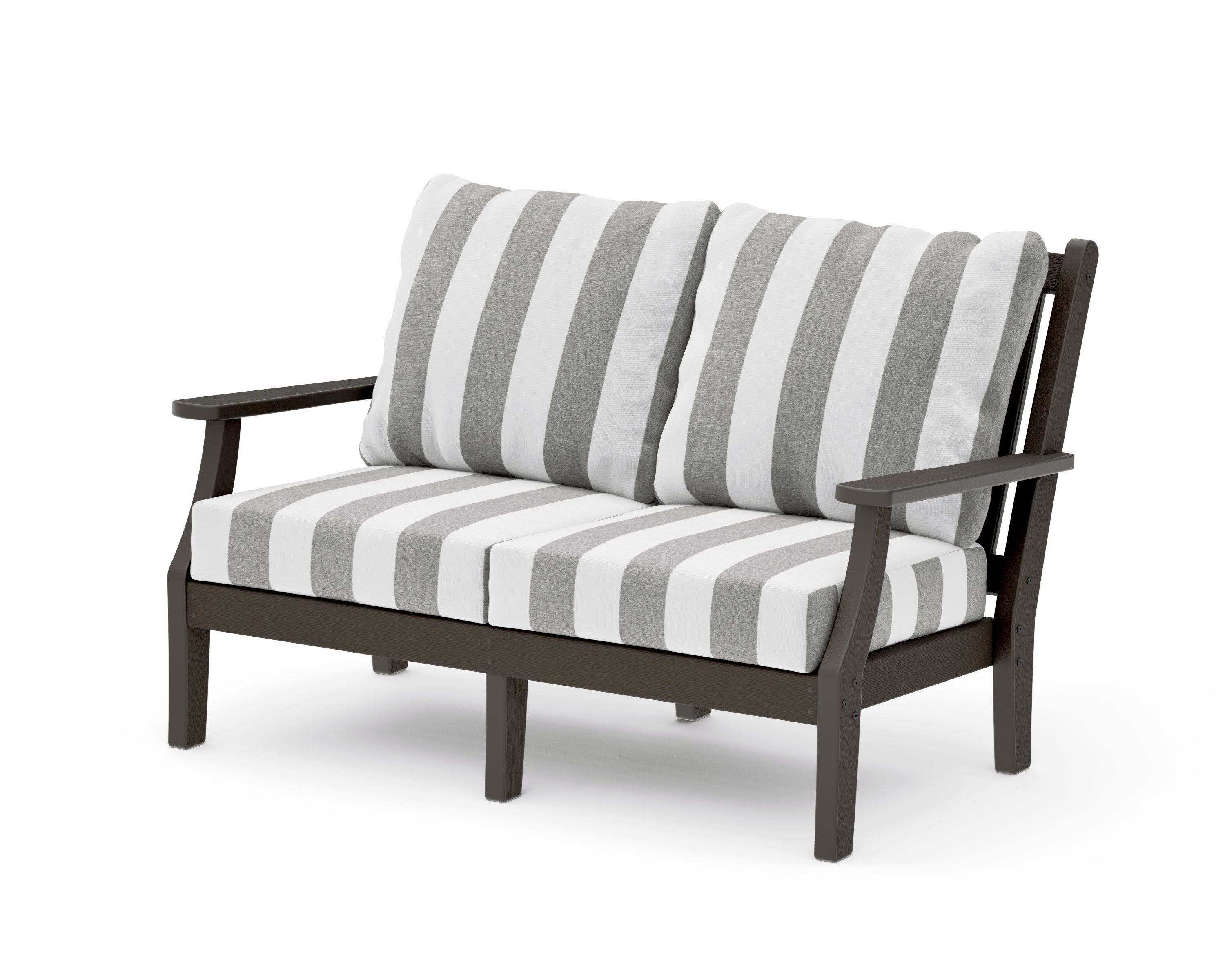 Wovendale Deep Seating Loveseat in Vintage Coffee / Cabana Stripe Grey Mist