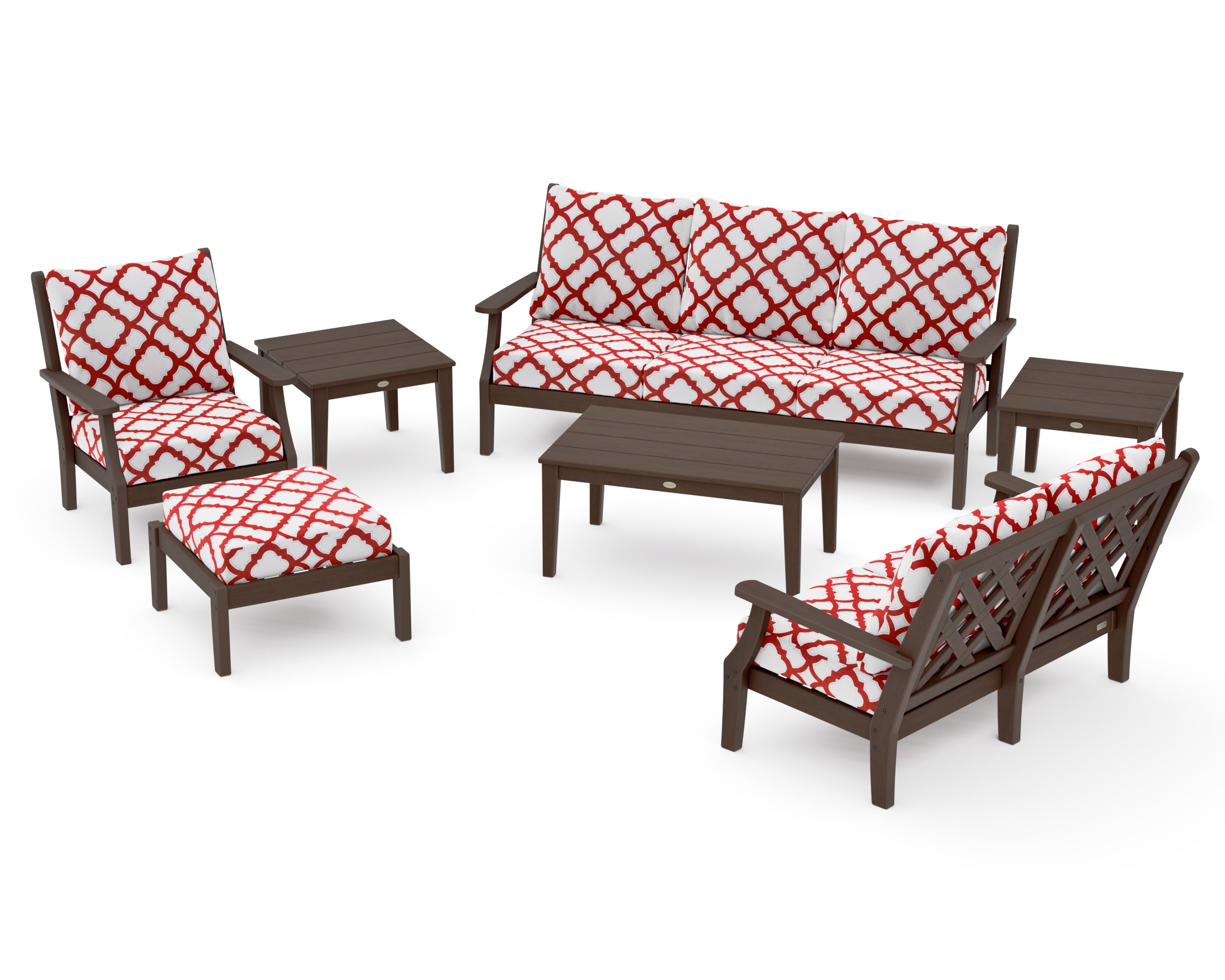 Wovendale 7-Piece Deep Seating Set in Kona / Trellis Crimson