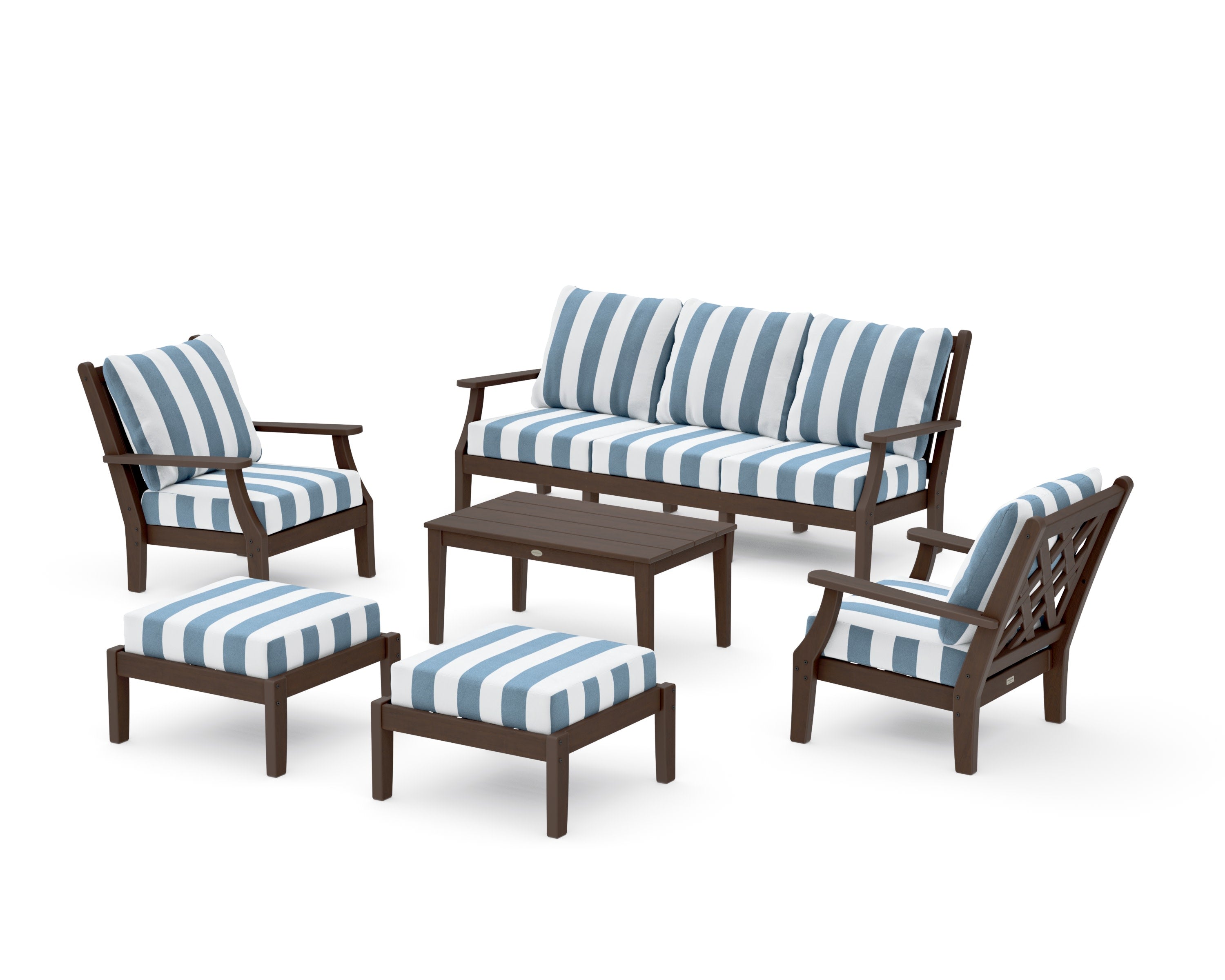 Wovendale 6-Piece Lounge Sofa Set in Kona / Cabana Stripe Sky Blue