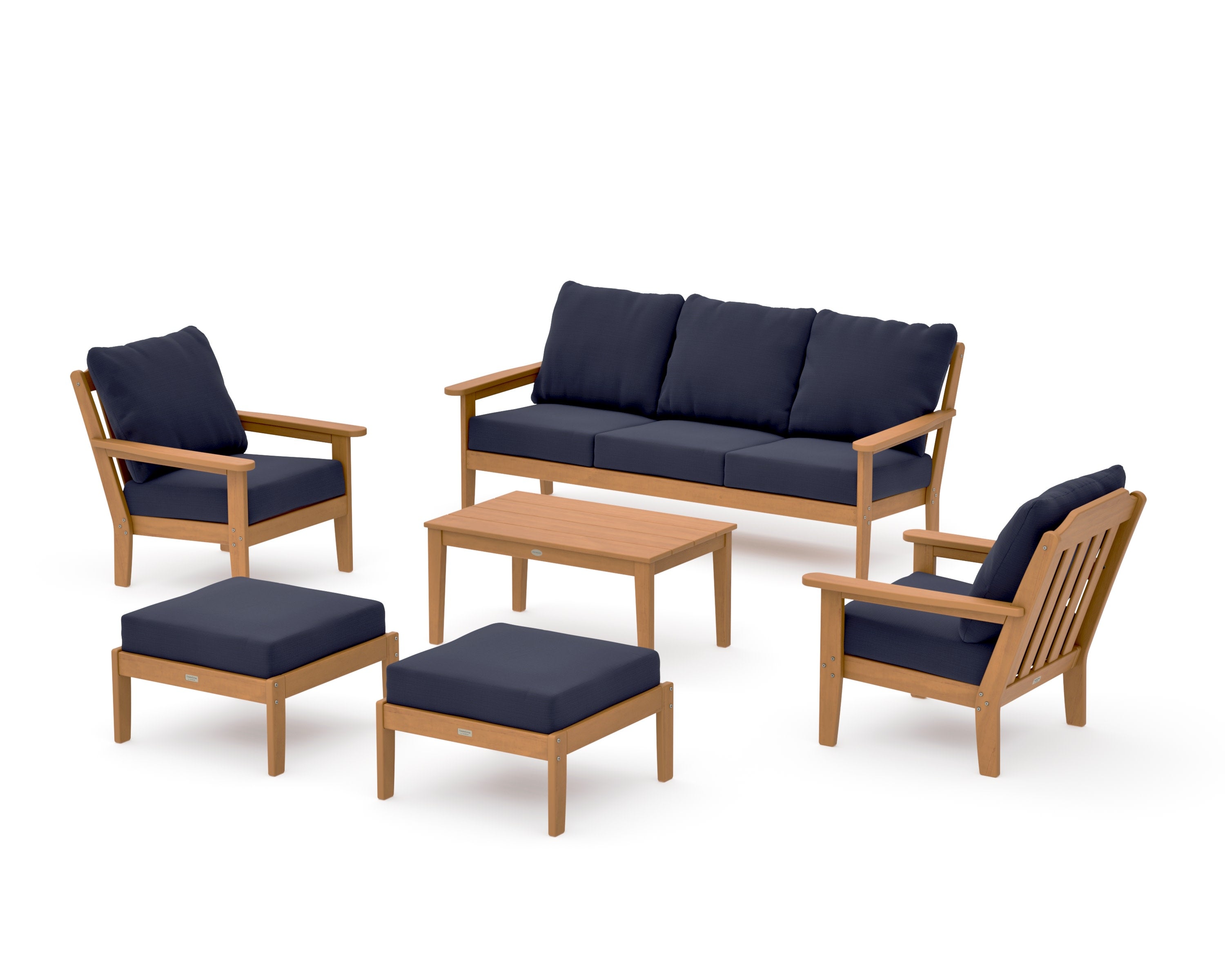Cottage 6-Piece Lounge Sofa Set in Natural / Navy Linen