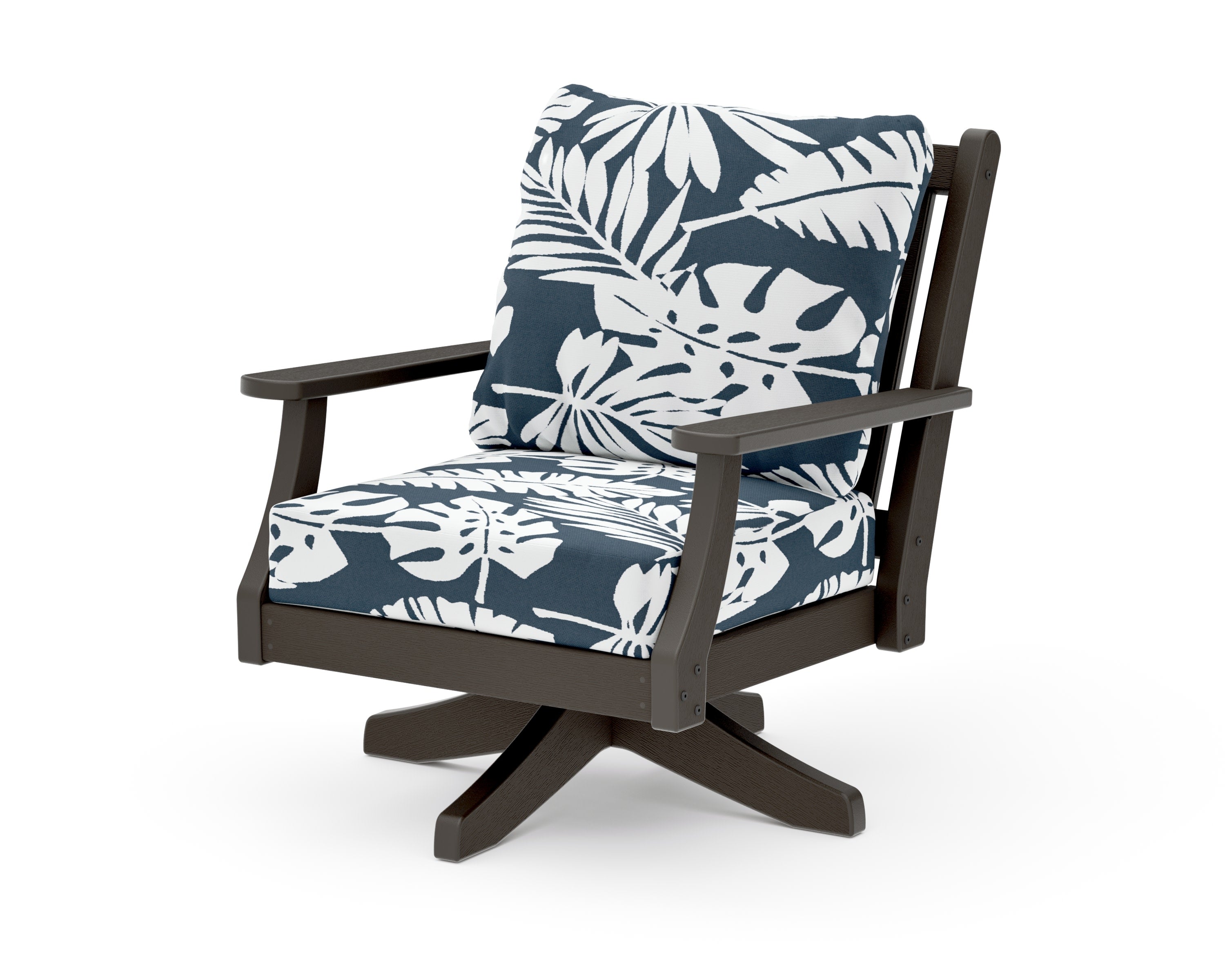 Wovendale Deep Seating Swivel Chair in Vintage Coffee / Leaf Marine Indigo