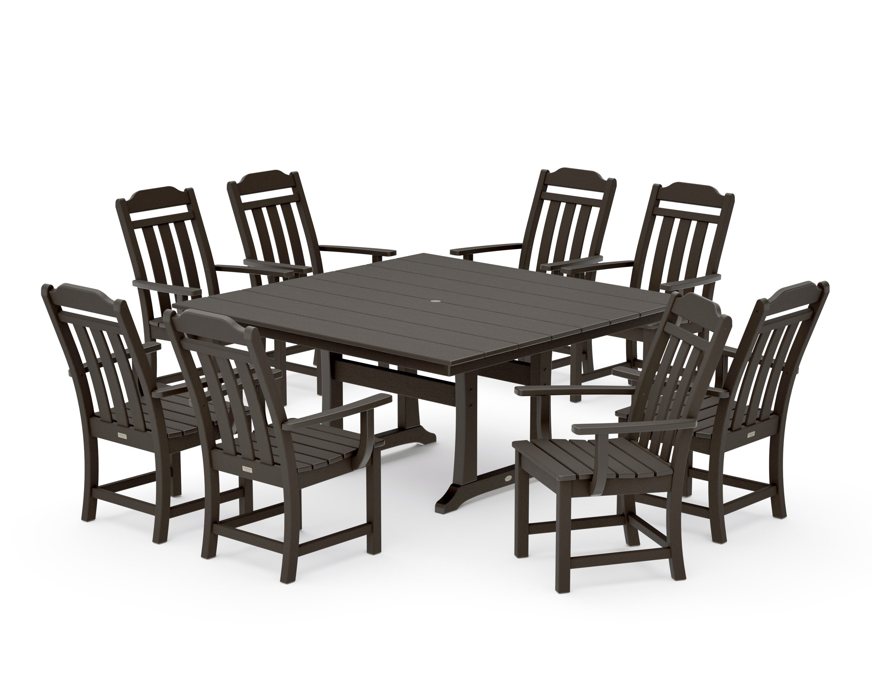 Cottage 9-Piece Square Farmhouse Dining Set with Trestle Legs in Vintage Coffee