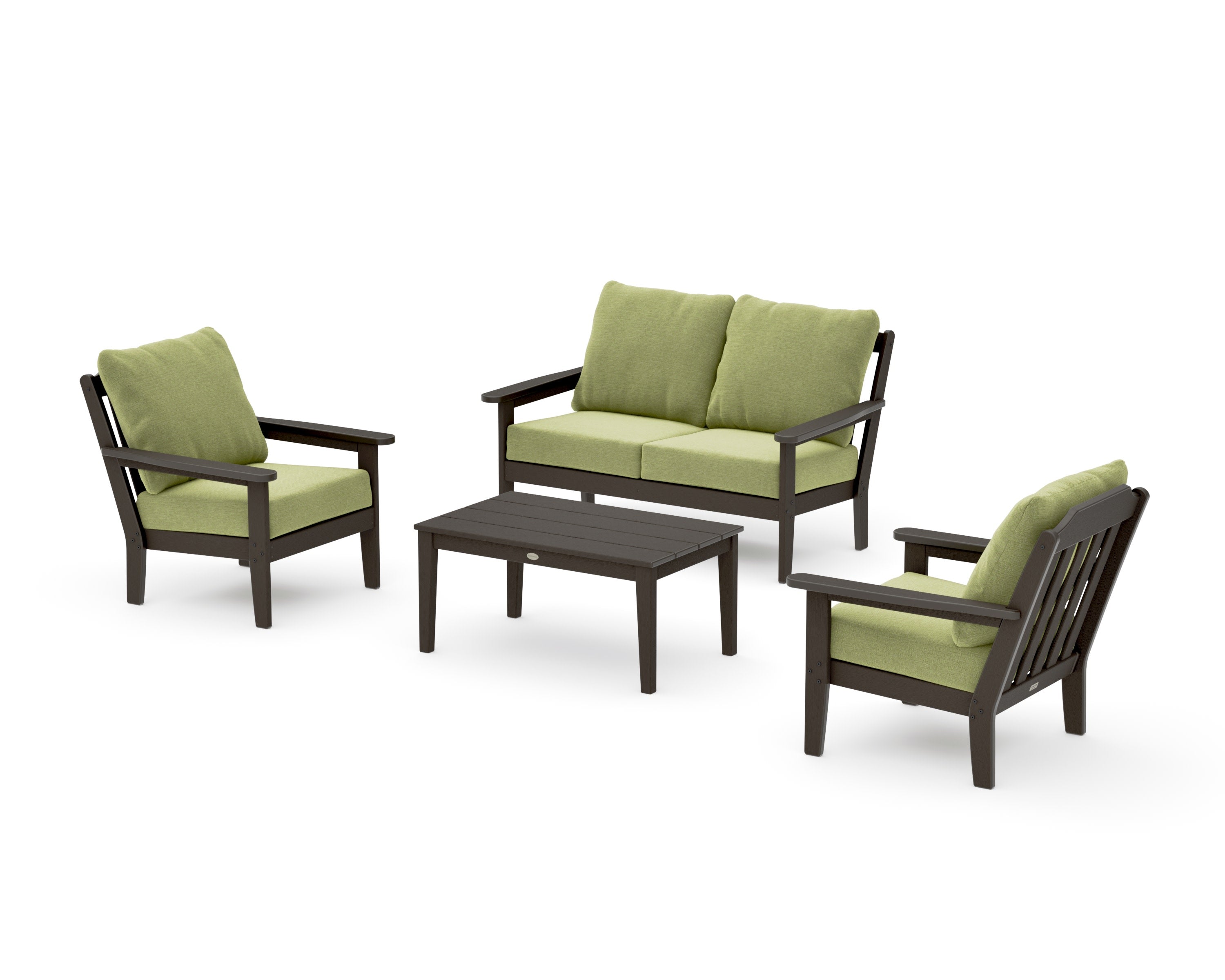 Cottage 4-Piece Deep Seating Set with Loveseat in Vintage Coffee / Chartreuse Boucle