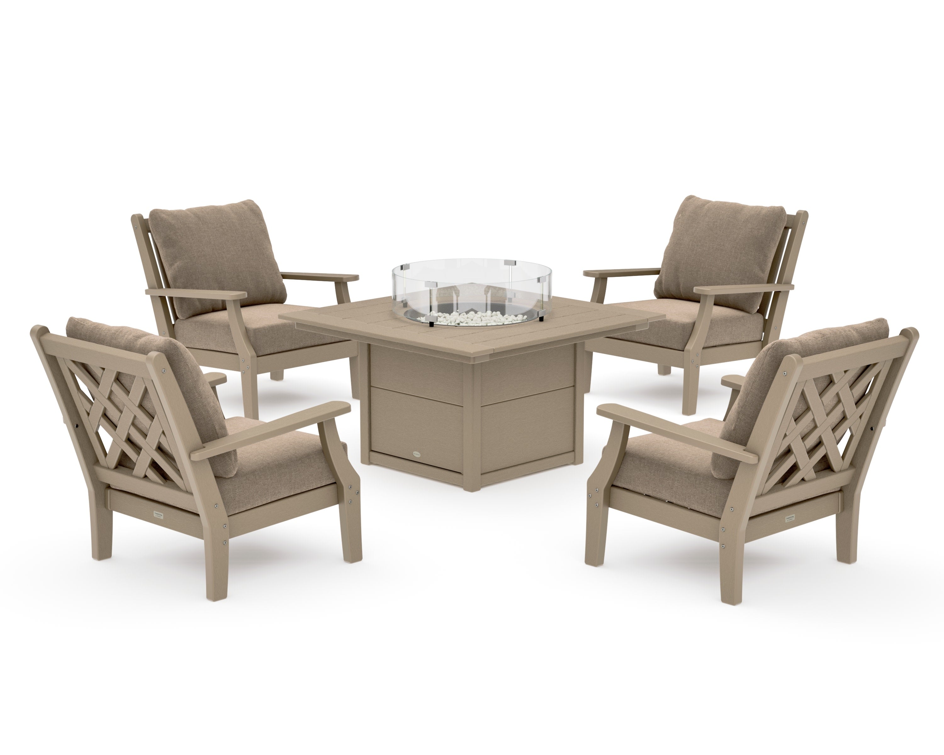 Wovendale 5-Piece Deep Seating Set with Fire Pit Table in Vintage Sahara / Spiced Burlap