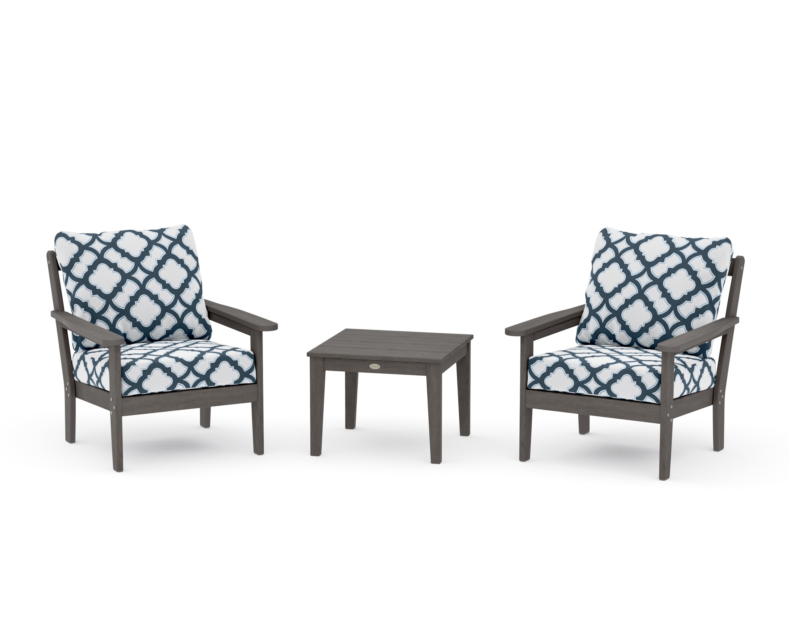 Cottage 3-Piece Deep Seating Set in Driftwood / Trellis Marine Indigo