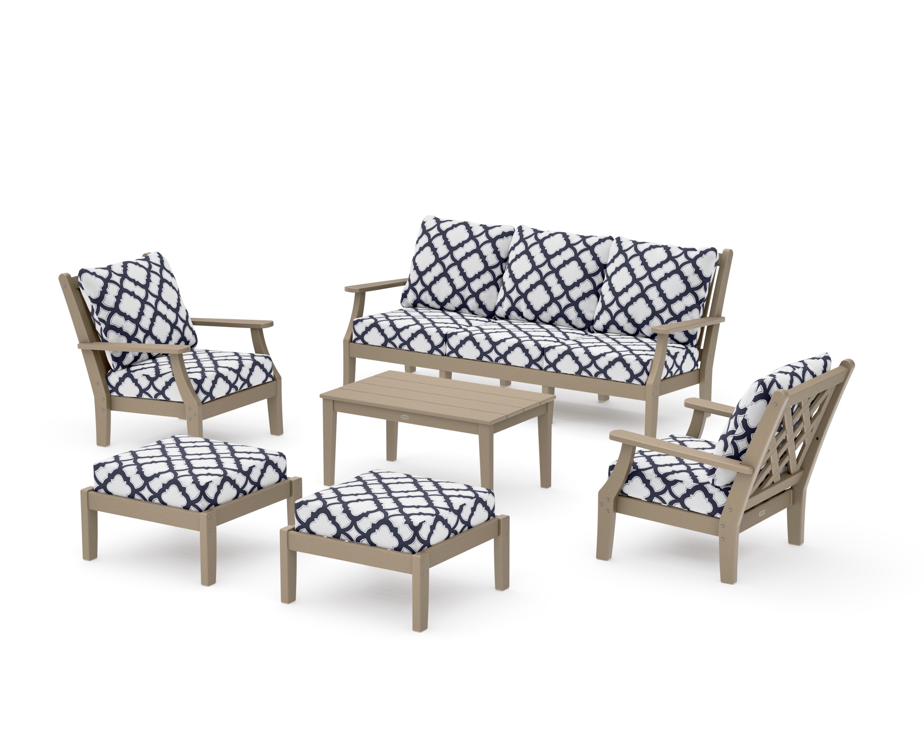 Wovendale 6-Piece Lounge Sofa Set in Vintage Sahara / Trellis Navy