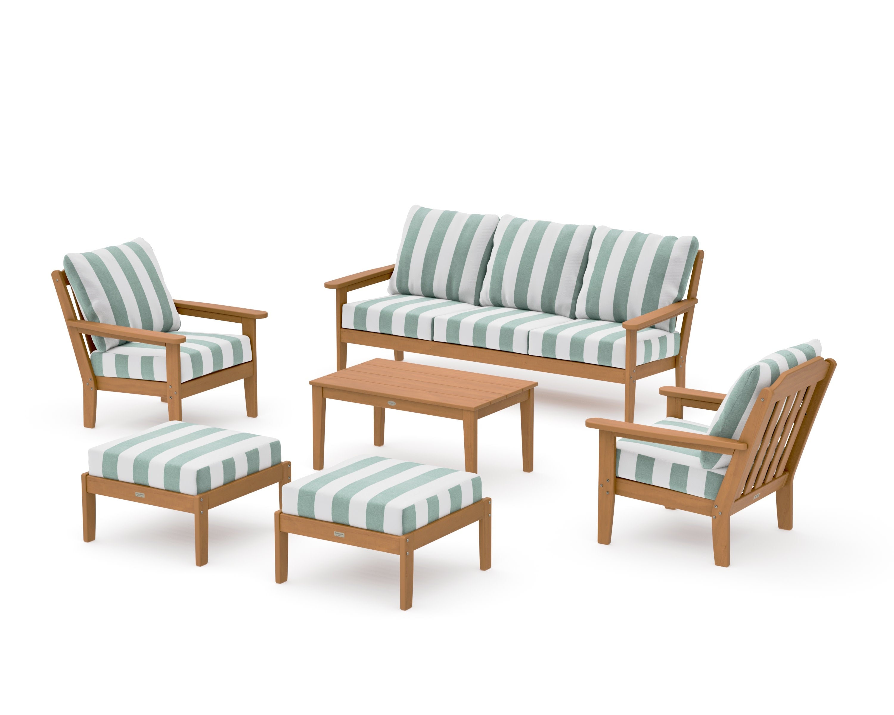 Cottage 6-Piece Lounge Sofa Set in Natural / Cabana Stripe Glacier Spa