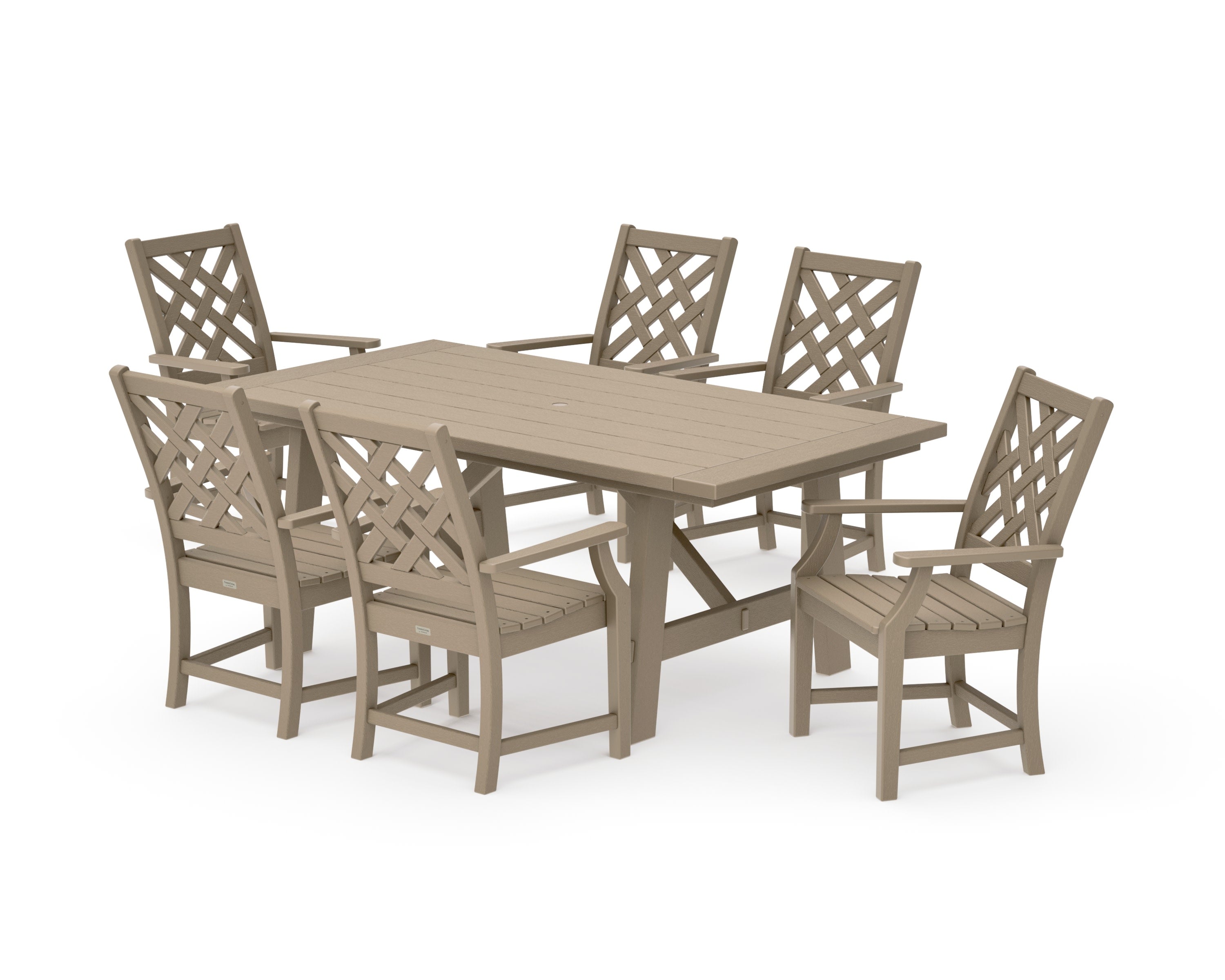 Wovendale Arm Chair 7-Piece Rustic Farmhouse Dining Set in Vintage Sahara