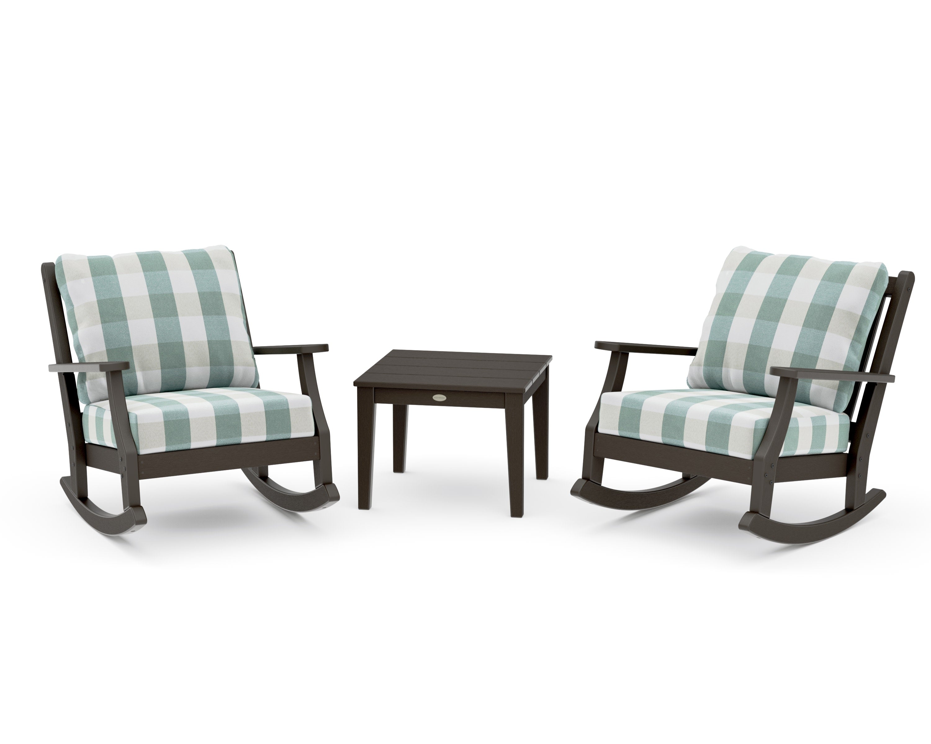 Wovendale 3-Piece Deep Seating Rocker Set in Vintage Coffee / Buffalo Plaid Glacier Spa