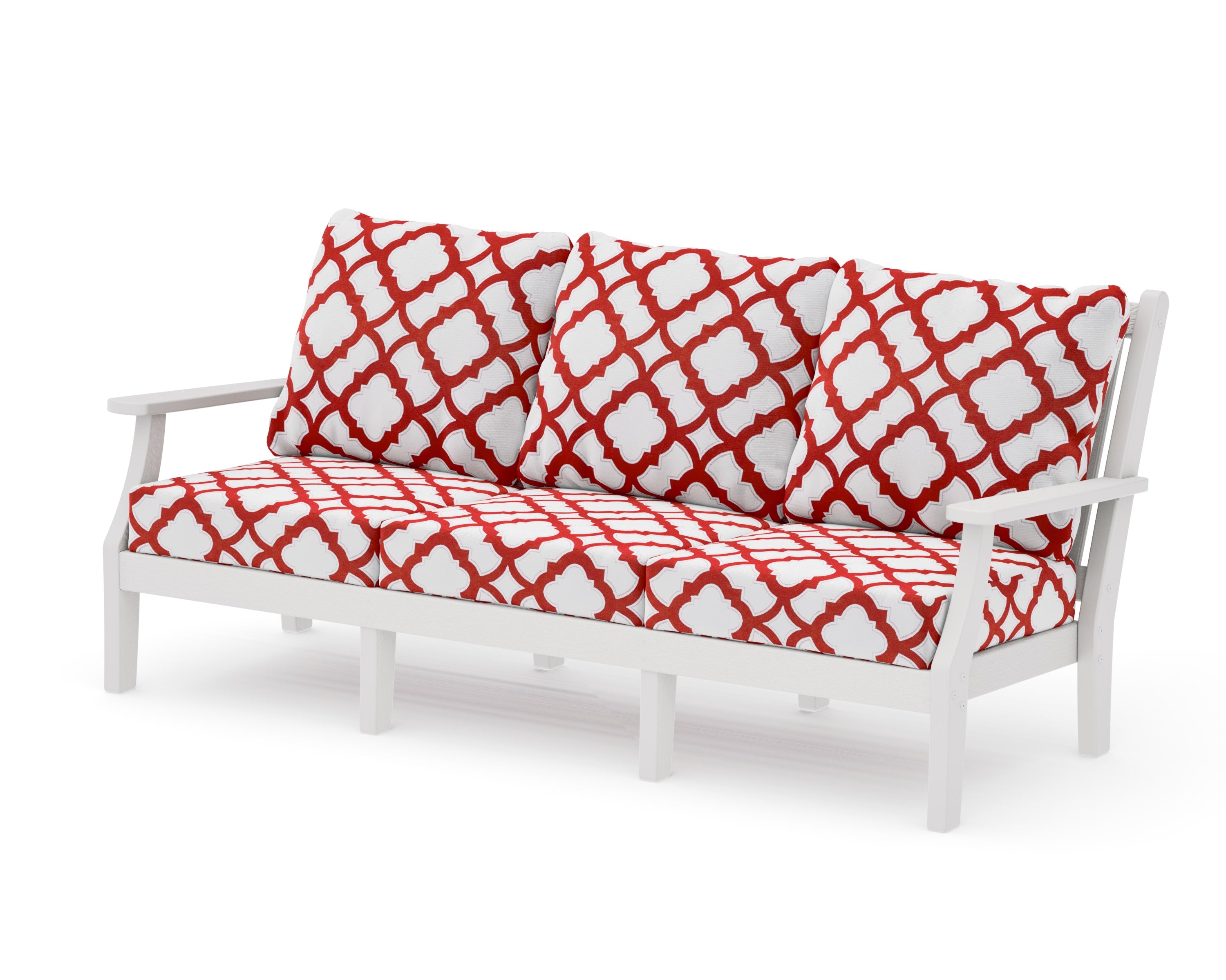 Wovendale Deep Seating Sofa in Vintage White / Trellis Crimson