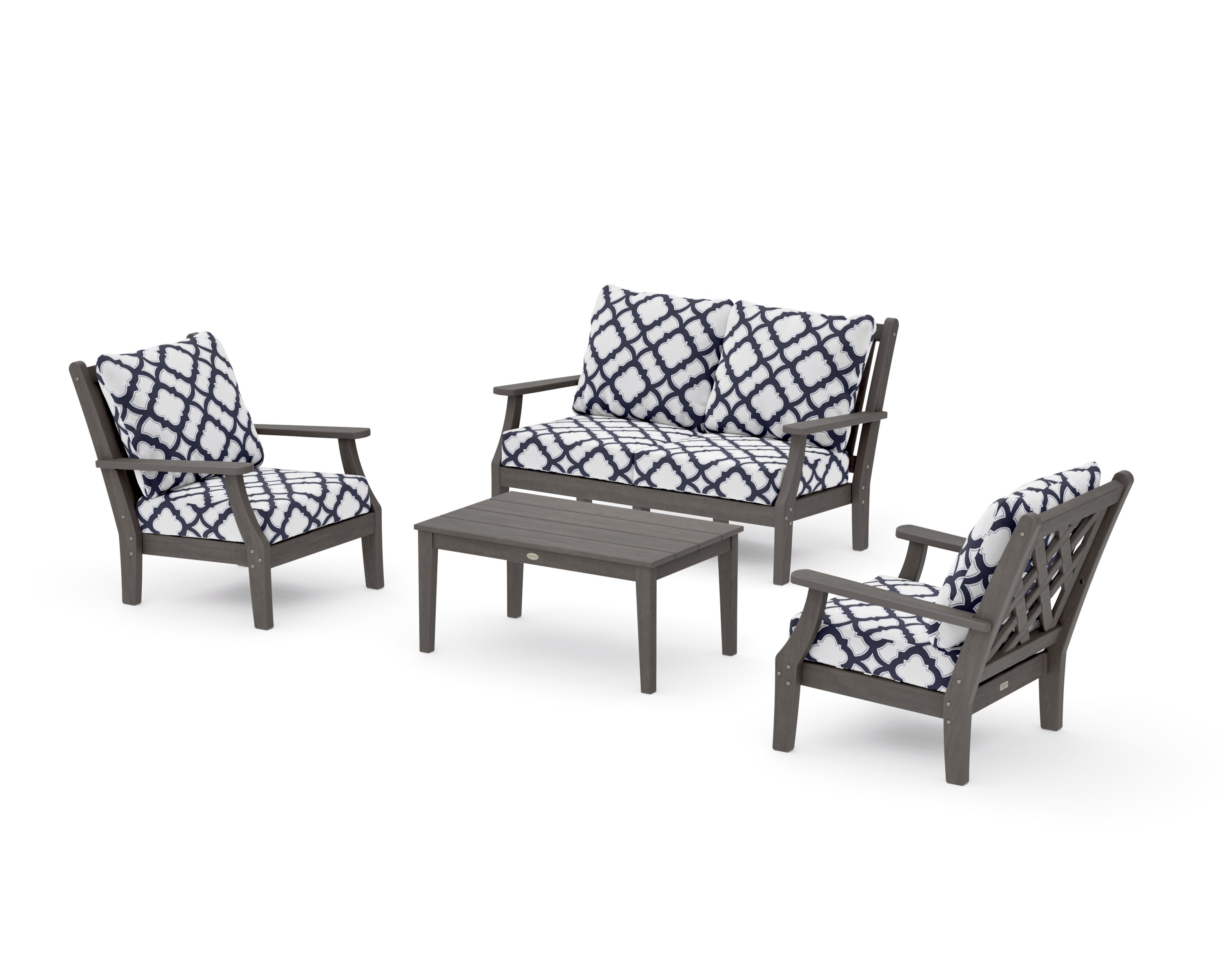 Wovendale 4-Piece Deep Seating Set with Loveseat in Driftwood / Trellis Navy