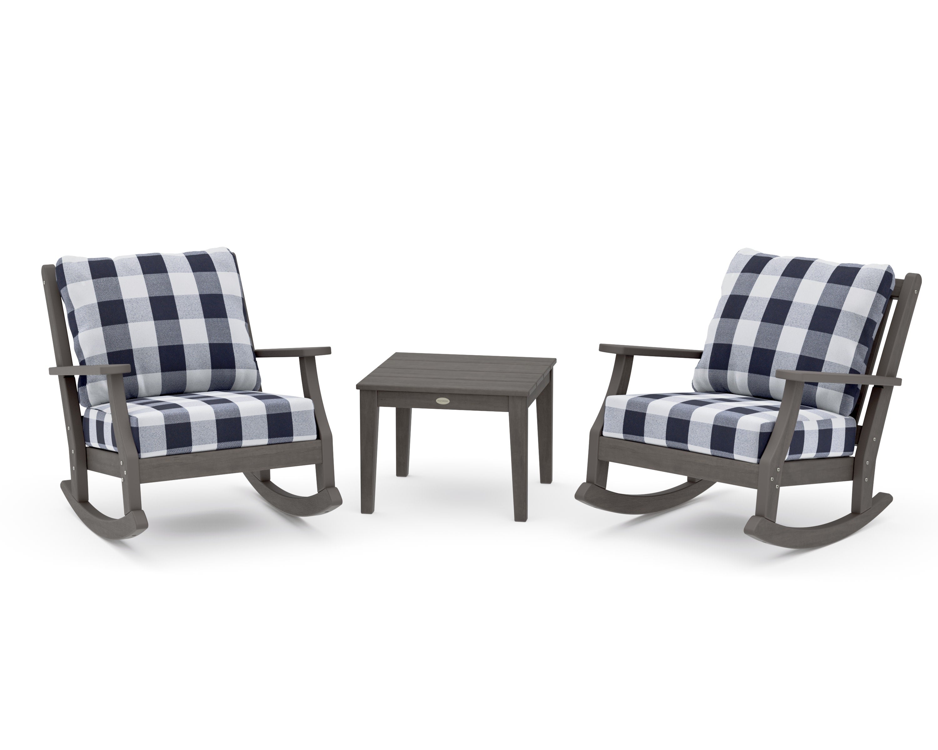 Wovendale 3-Piece Deep Seating Rocker Set in Driftwood / Buffalo Plaid Navy
