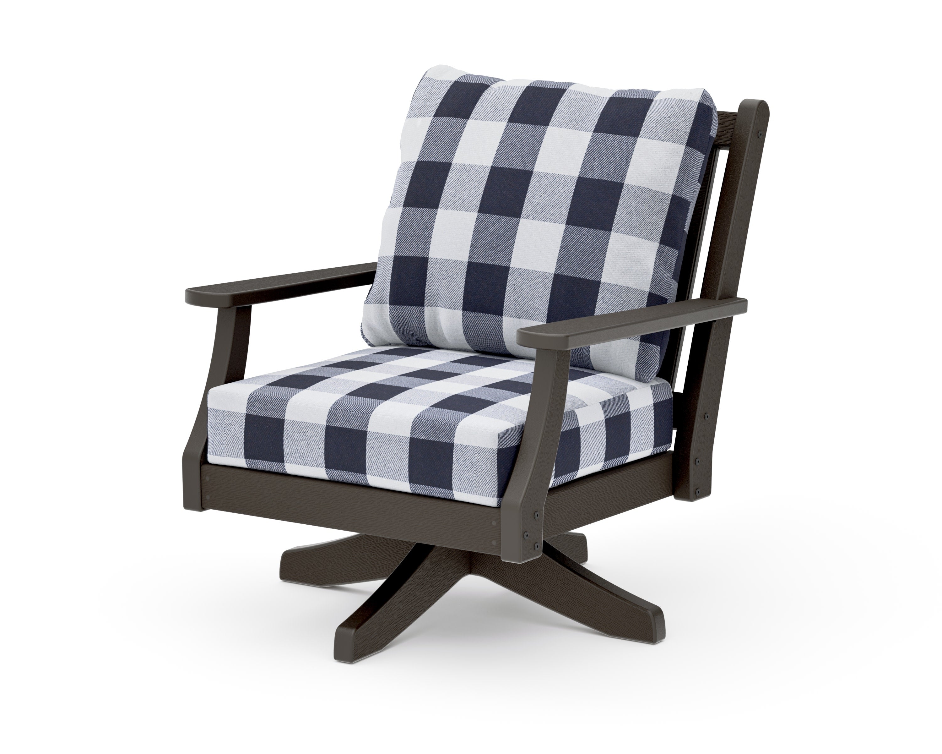 Wovendale Deep Seating Swivel Chair in Vintage Coffee / Buffalo Plaid Navy