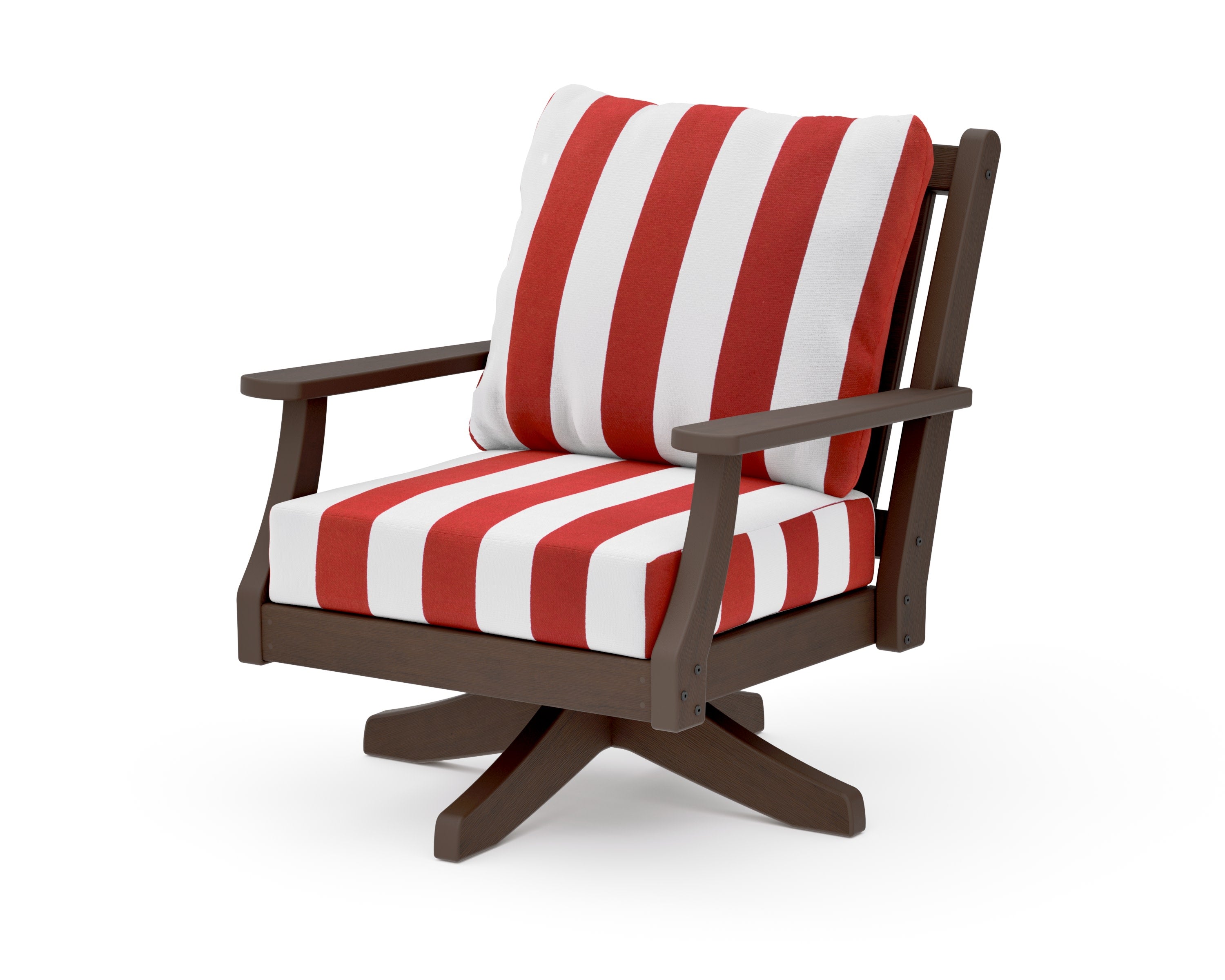 Wovendale Deep Seating Swivel Chair in Kona / Cabana Stripe Crimson