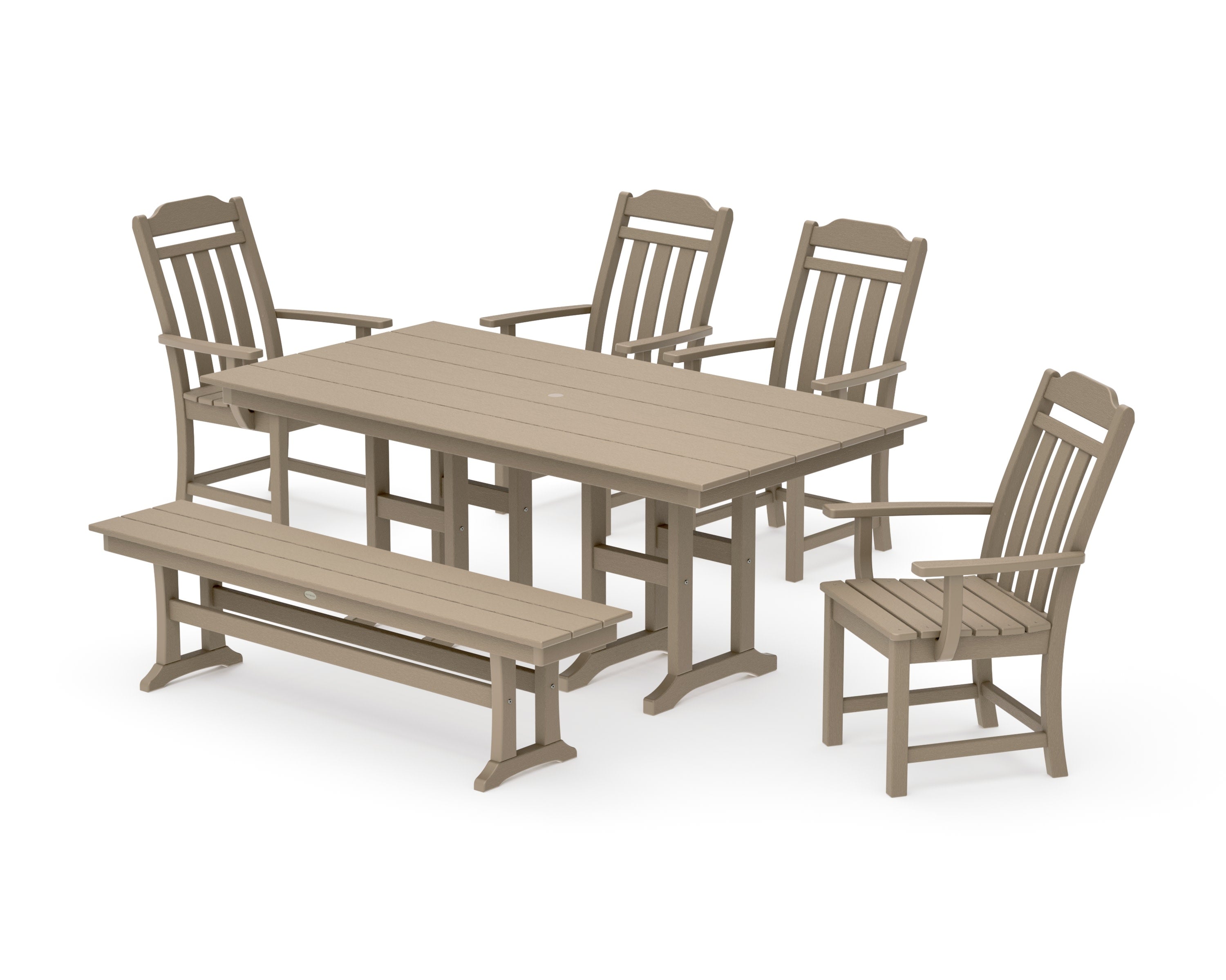 Cottage 6-Piece Farmhouse Dining Set with Bench in Vintage Sahara