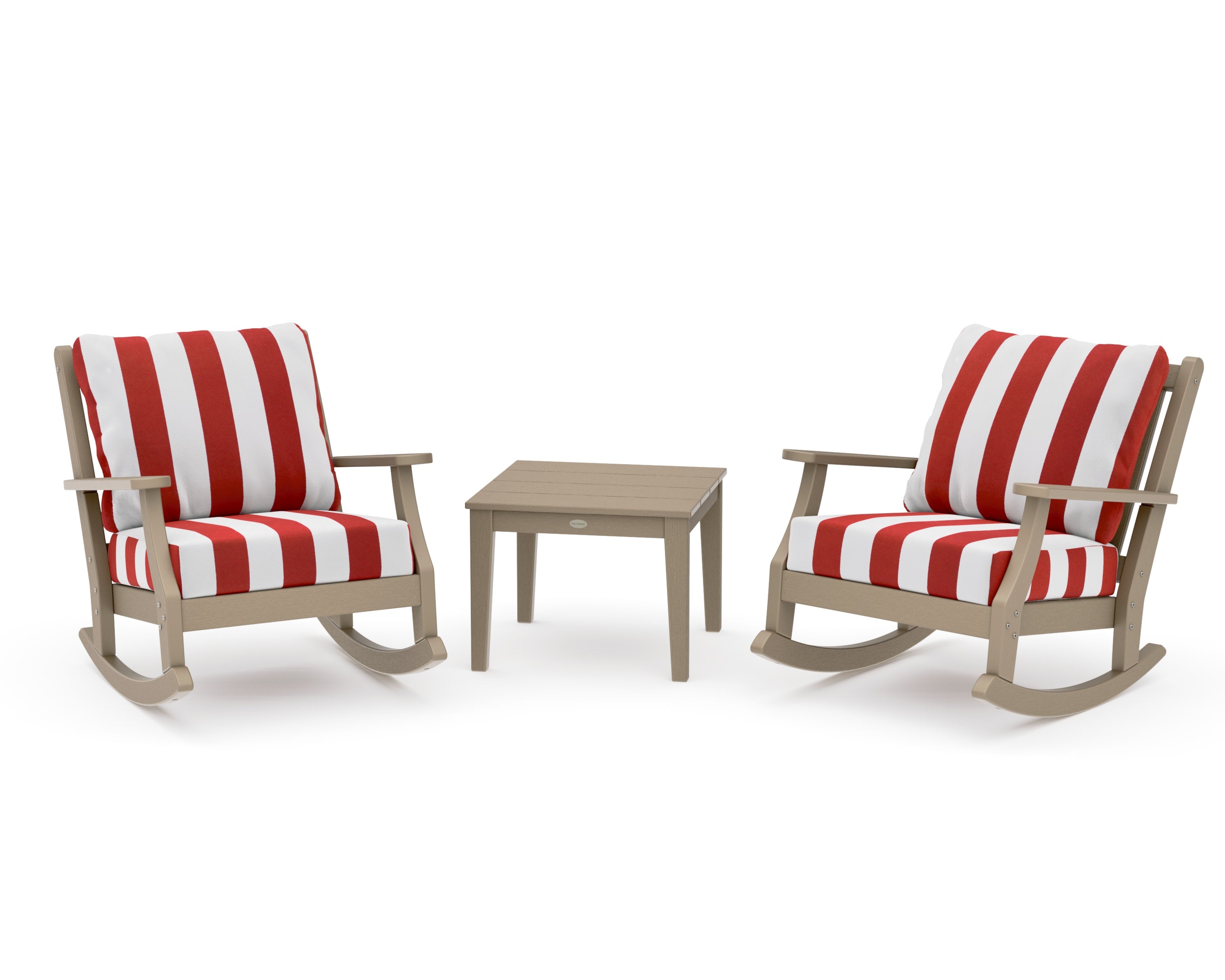 Wovendale 3-Piece Deep Seating Rocker Set in Vintage Sahara / Cabana Stripe Crimson