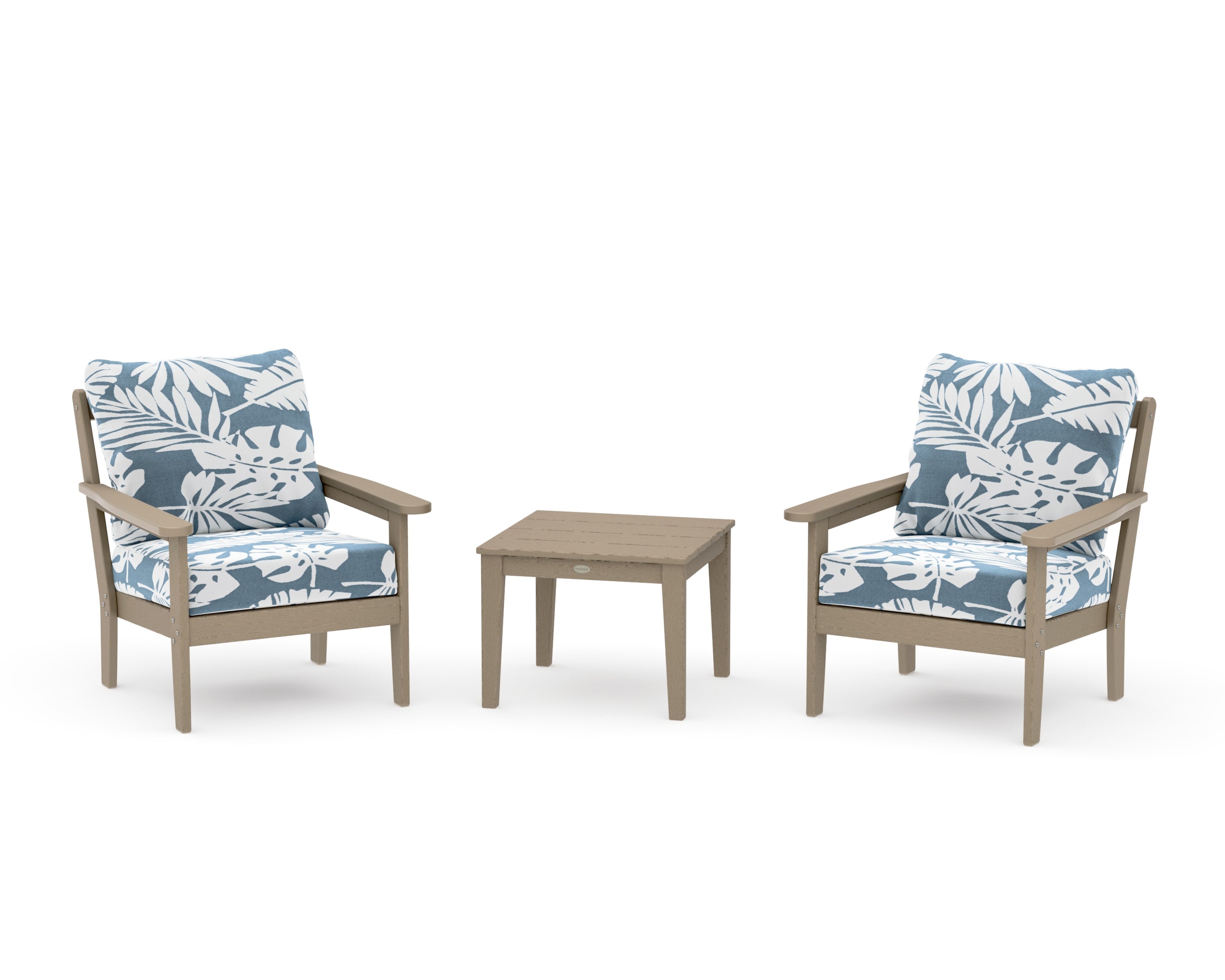 Cottage 3-Piece Deep Seating Set in Vintage Sahara / Leaf Sky Blue