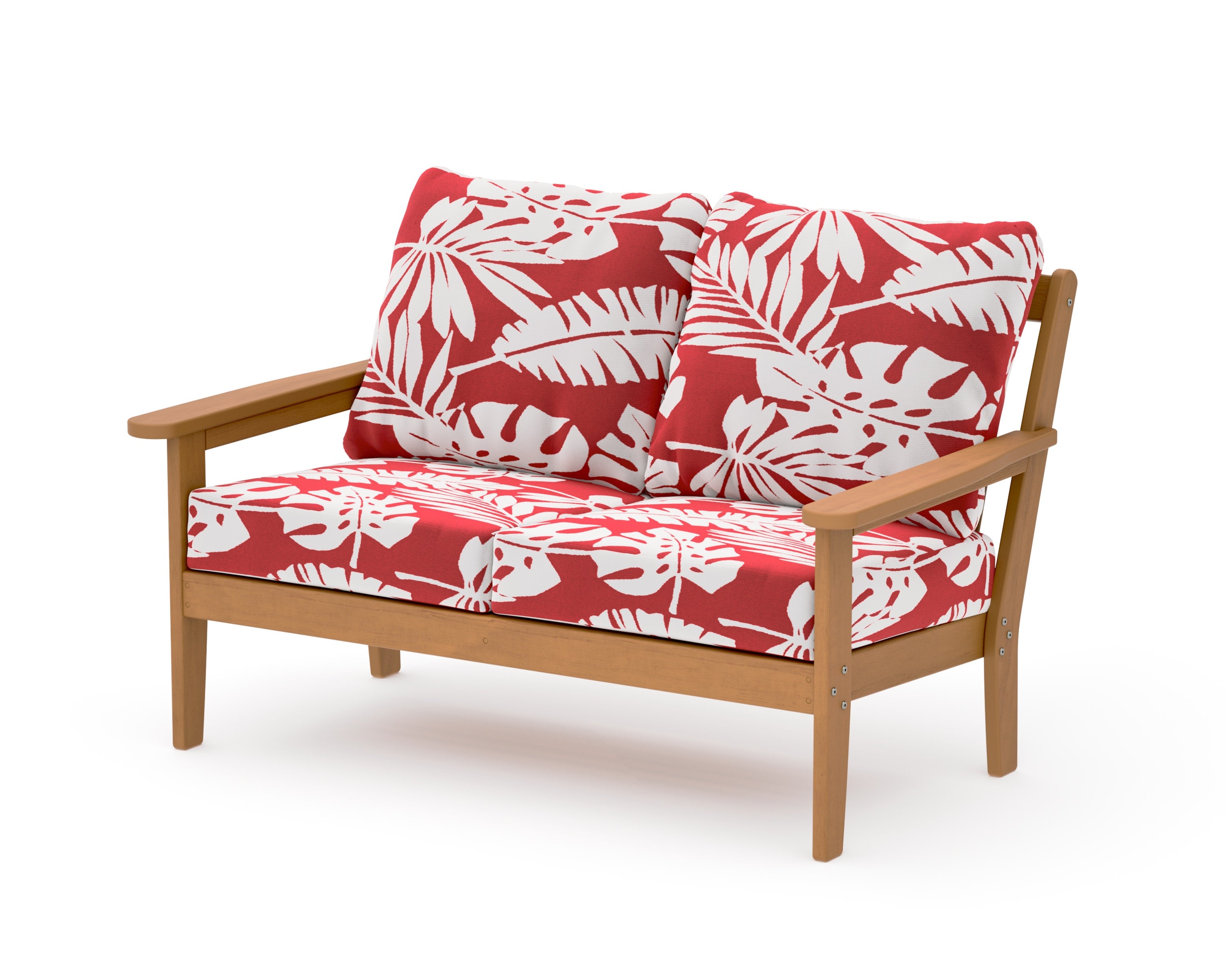 Cottage Deep Seating Loveseat in Natural / Leaf Crimson