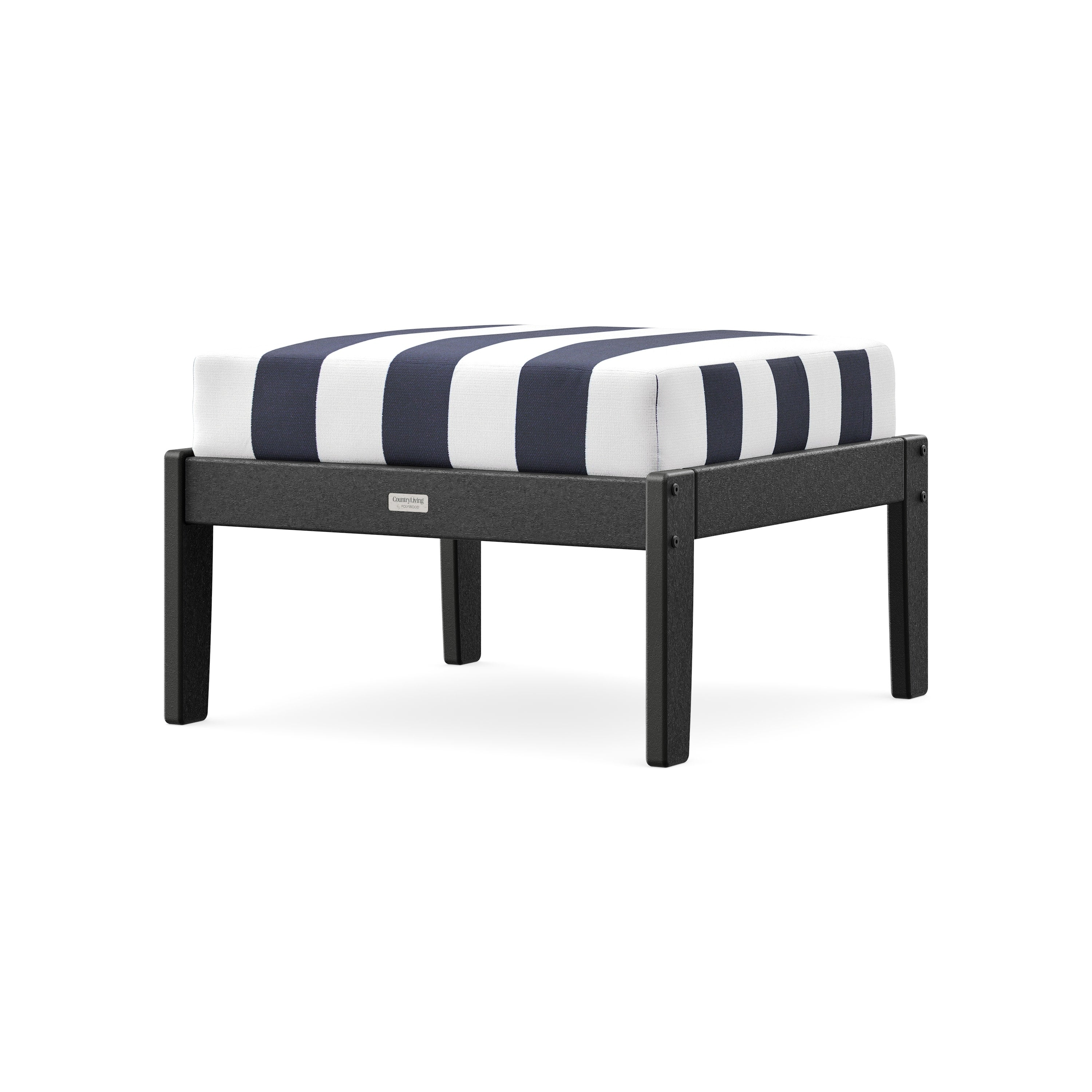 Cottage Deep Seating Ottoman in Black / Cabana Stripe Navy