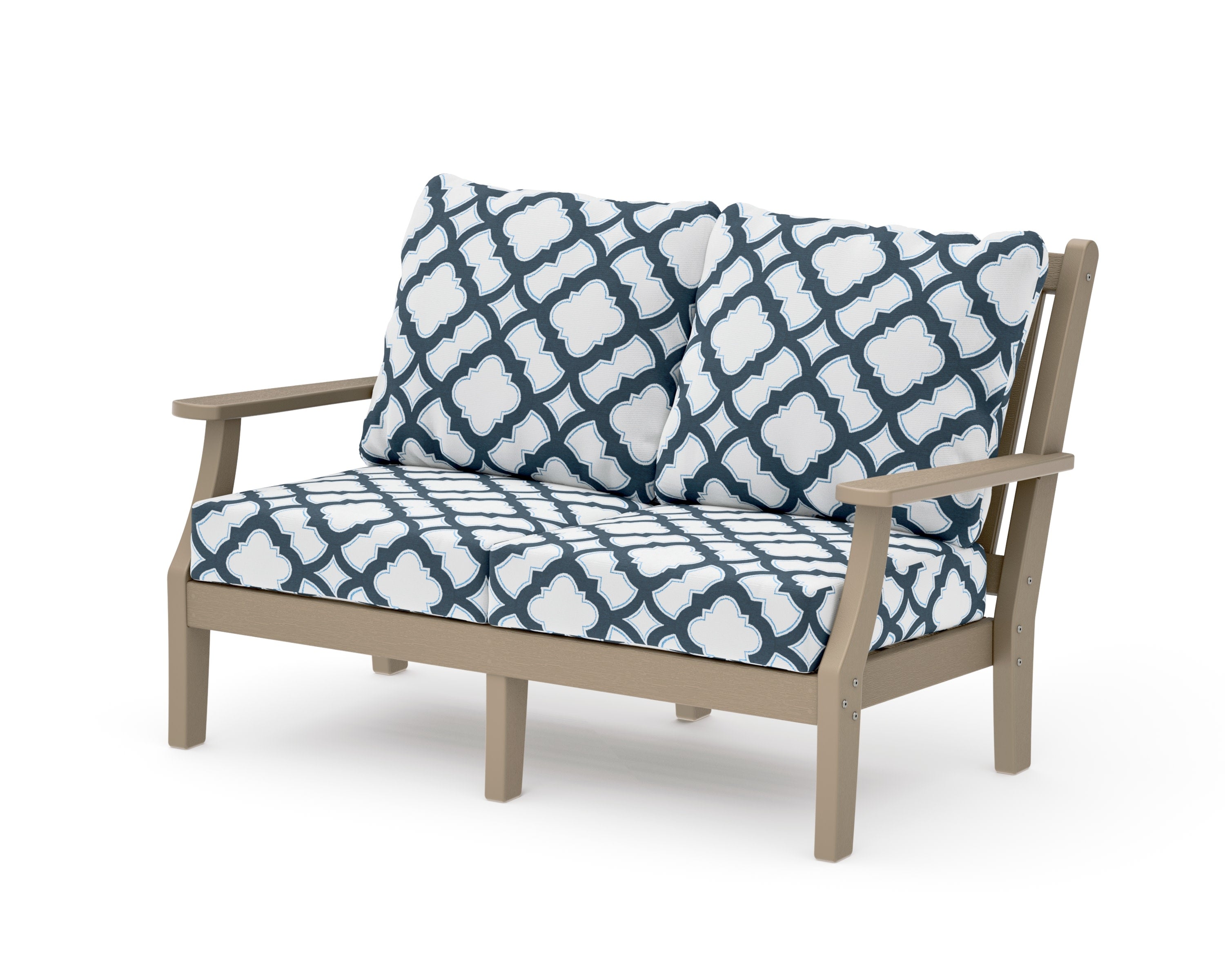 Wovendale Deep Seating Loveseat in Vintage Sahara / Trellis Marine Indigo