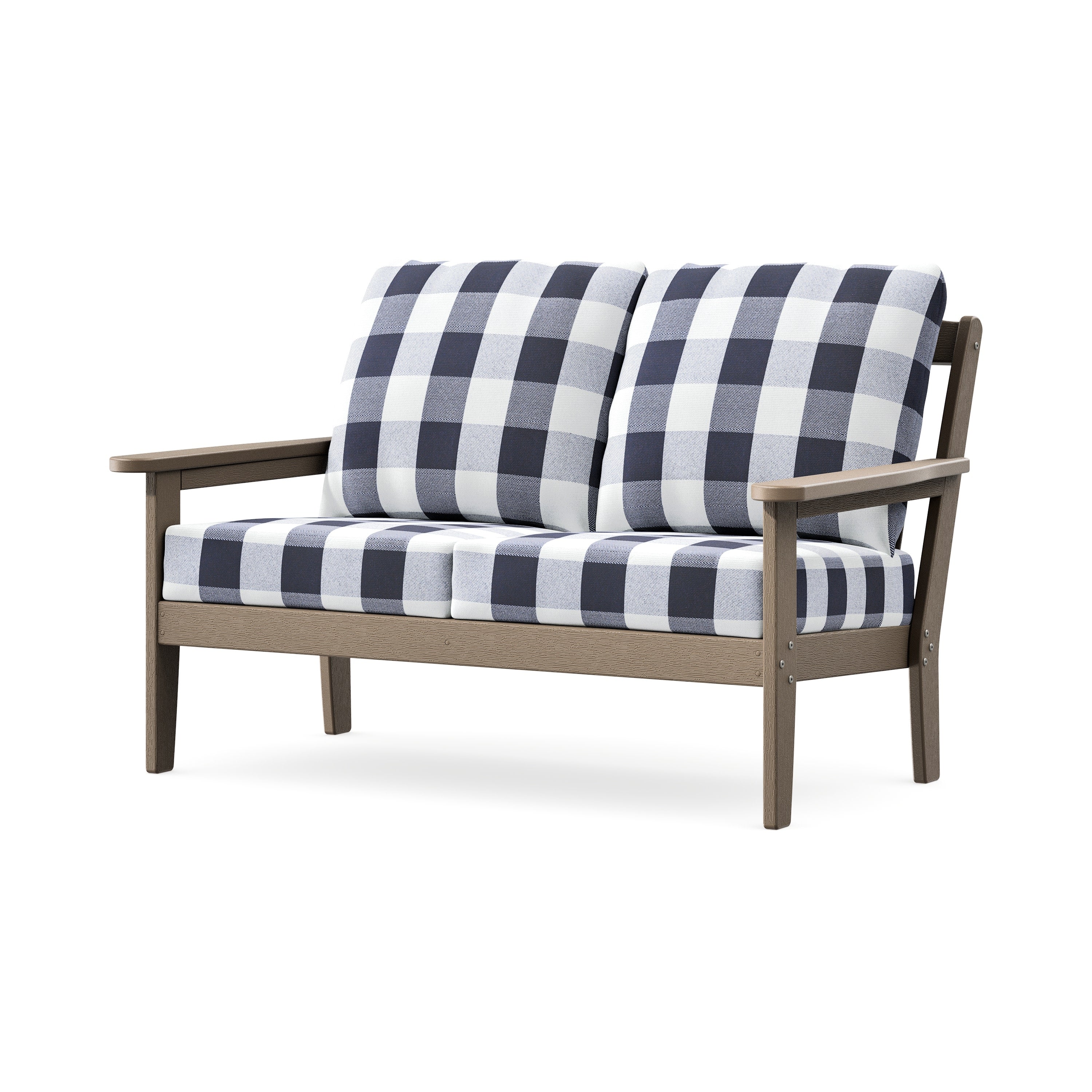 Cottage Deep Seating Loveseat in Vintage Sahara / Buffalo Plaid Navy