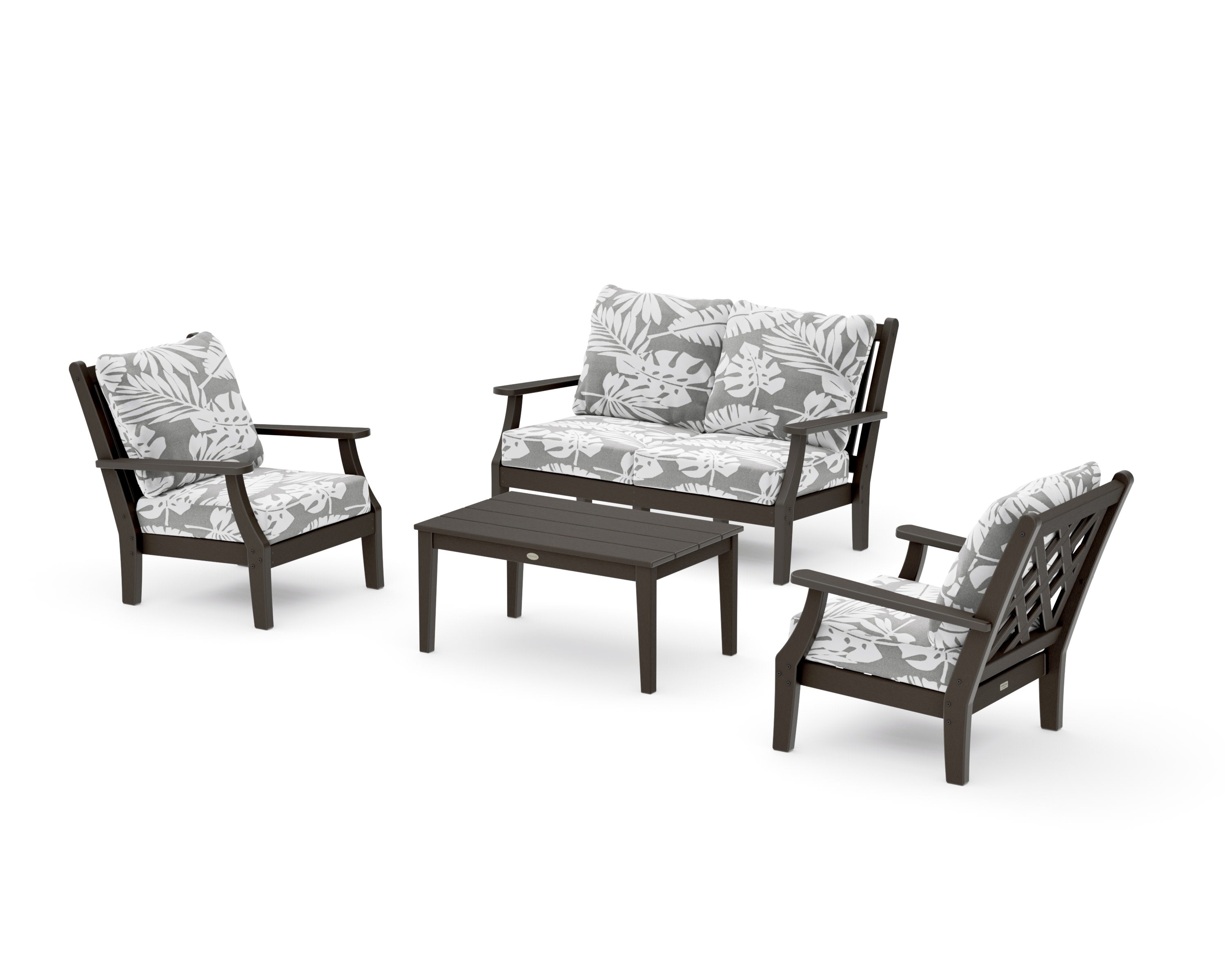 Wovendale 4-Piece Deep Seating Set with Loveseat in Vintage Coffee / Leaf Grey Mist