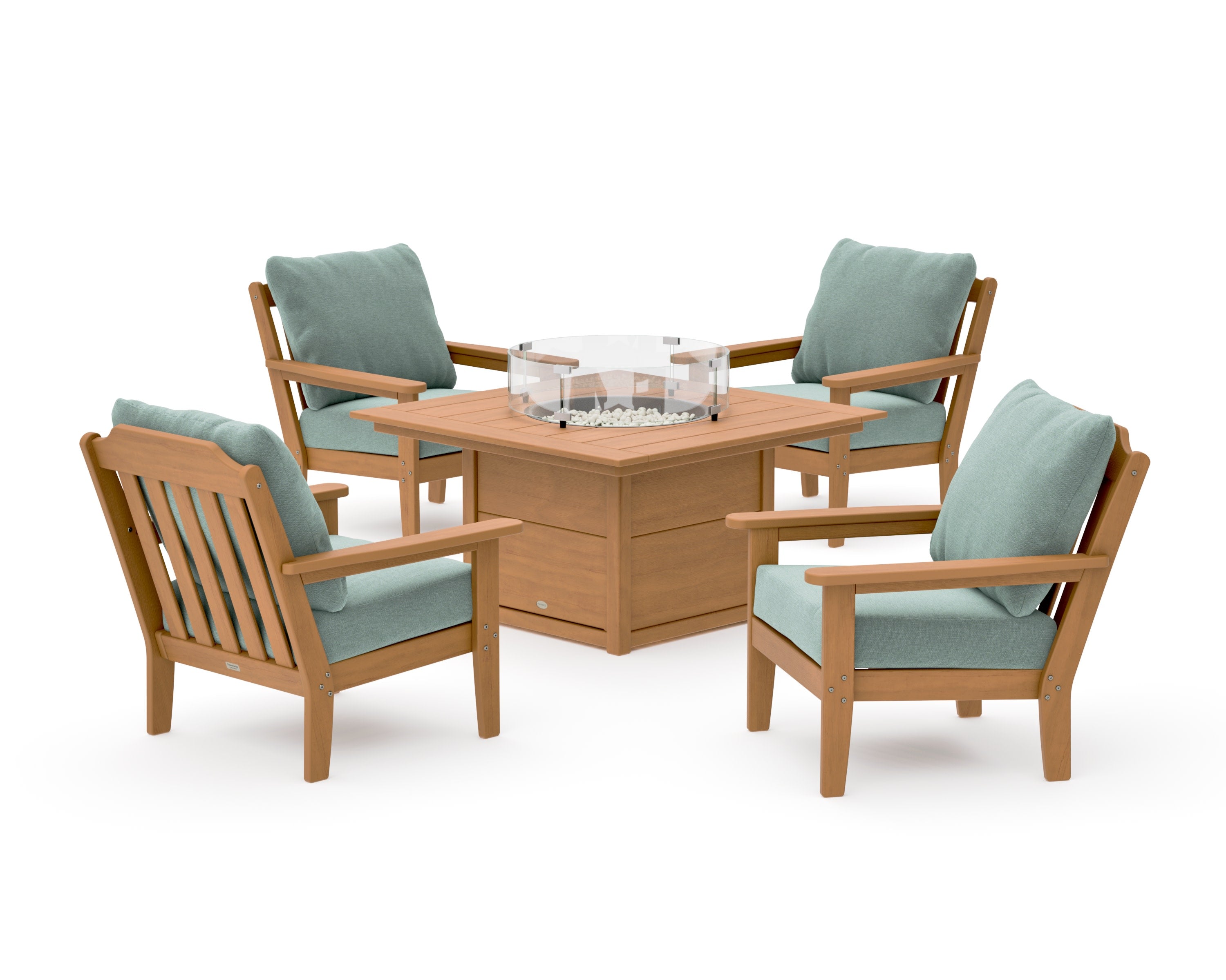 Cottage 5-Piece Deep Seating Set with Fire Pit Table in Natural / Glacier Spa