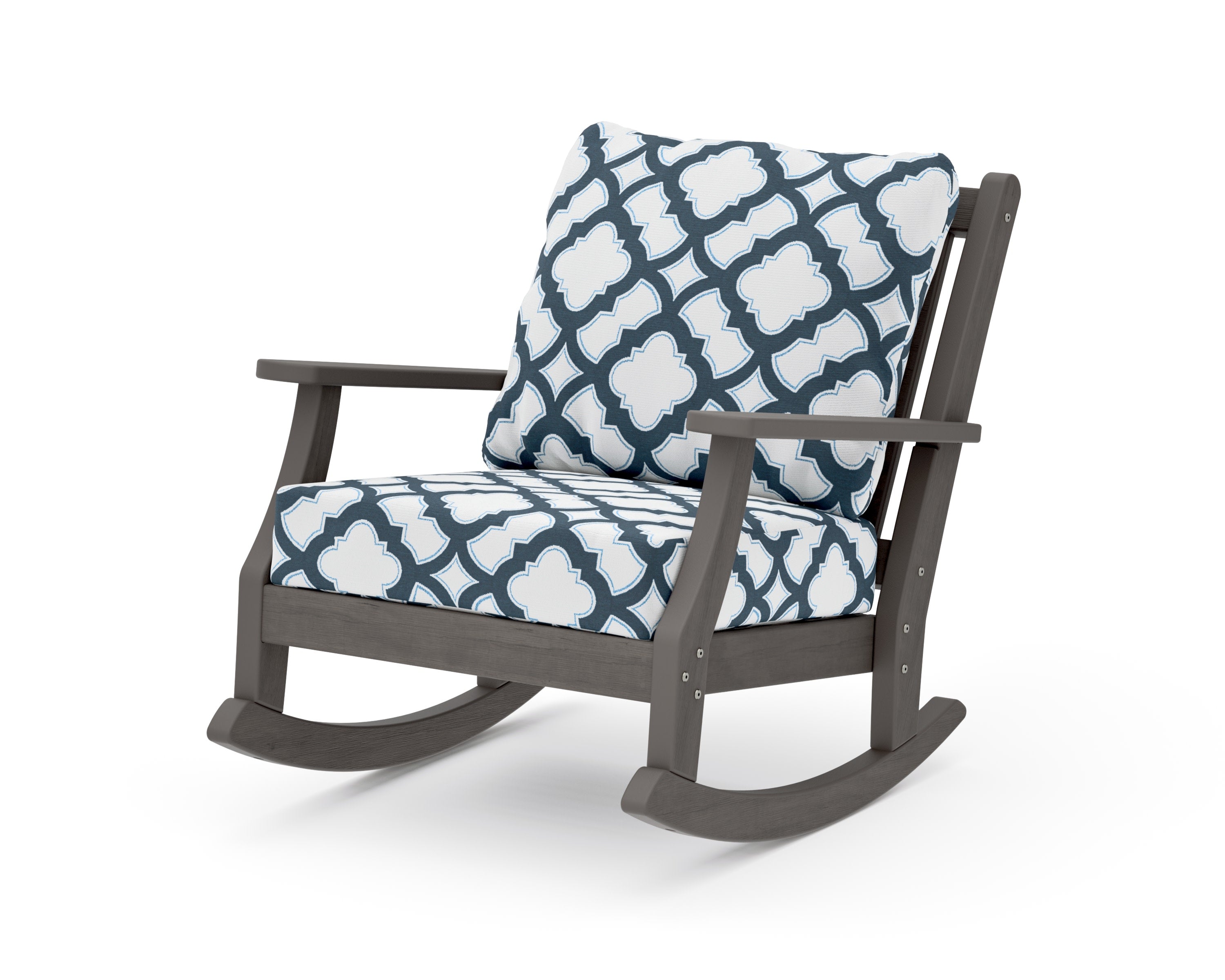 Wovendale Deep Seating Rocking Chair in Driftwood / Trellis Marine Indigo