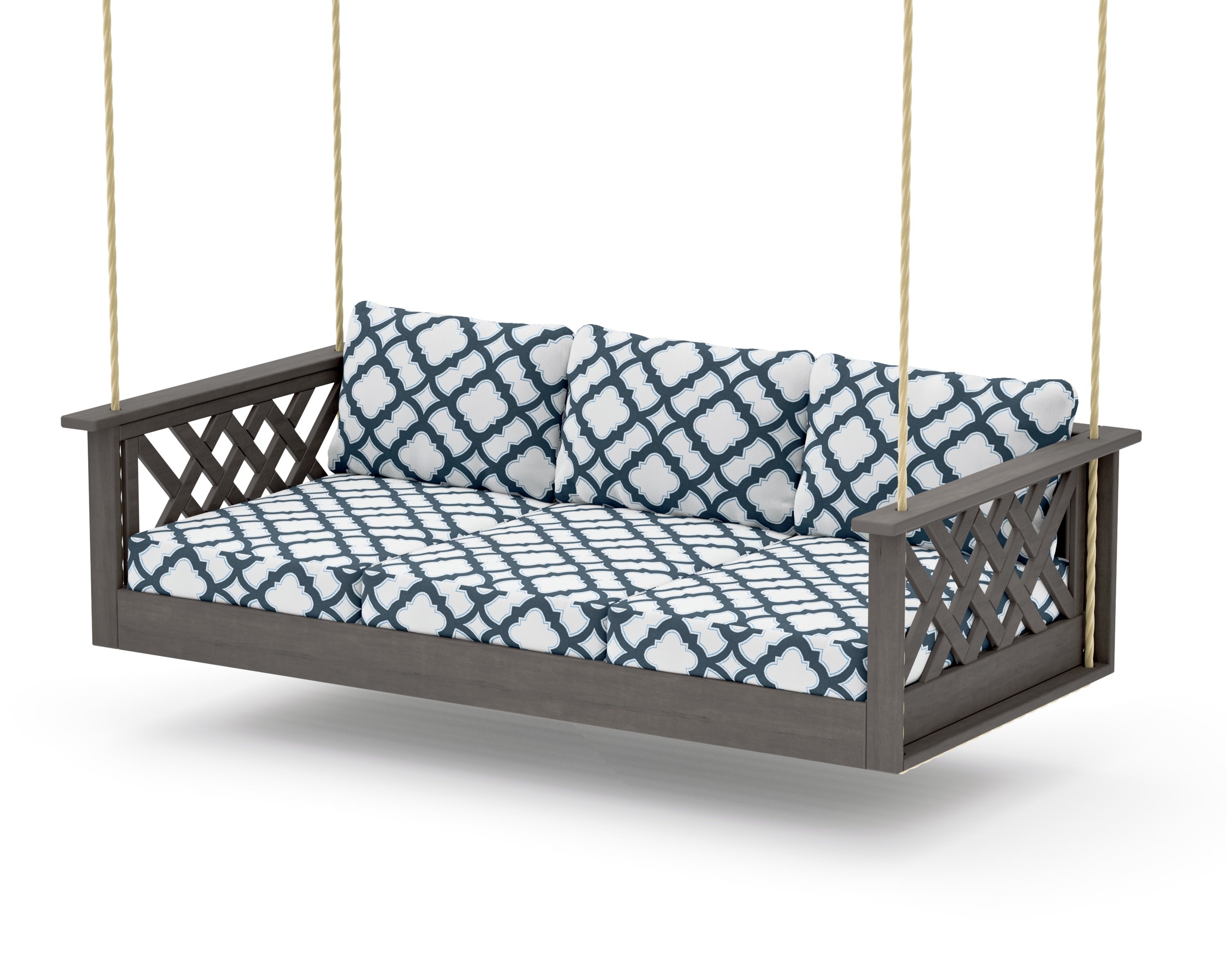 Wovendale Daybed Swing in Driftwood / Trellis Marine Indigo