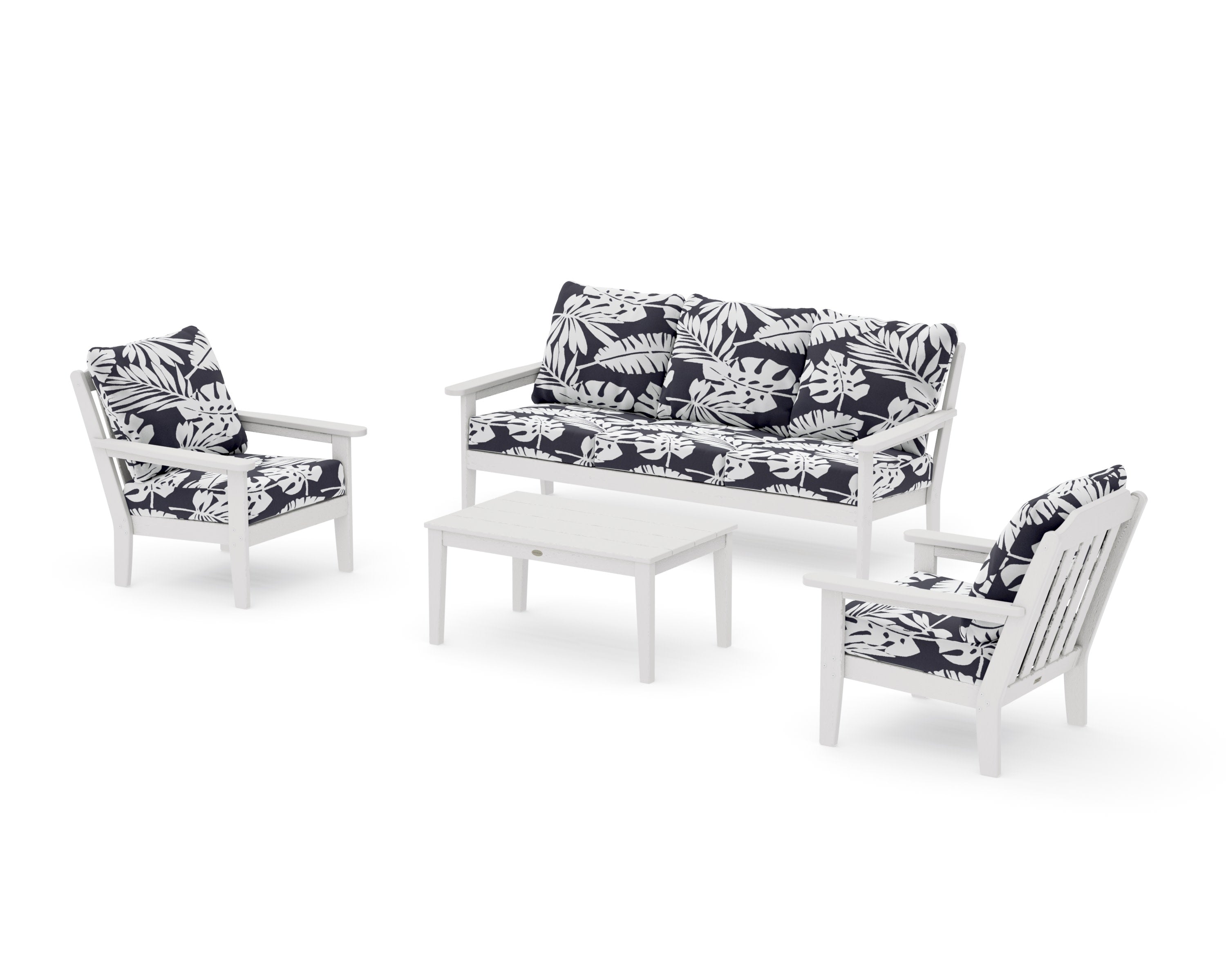 Cottage 4-Piece Deep Seating Set with Sofa in Vintage White / Leaf Navy