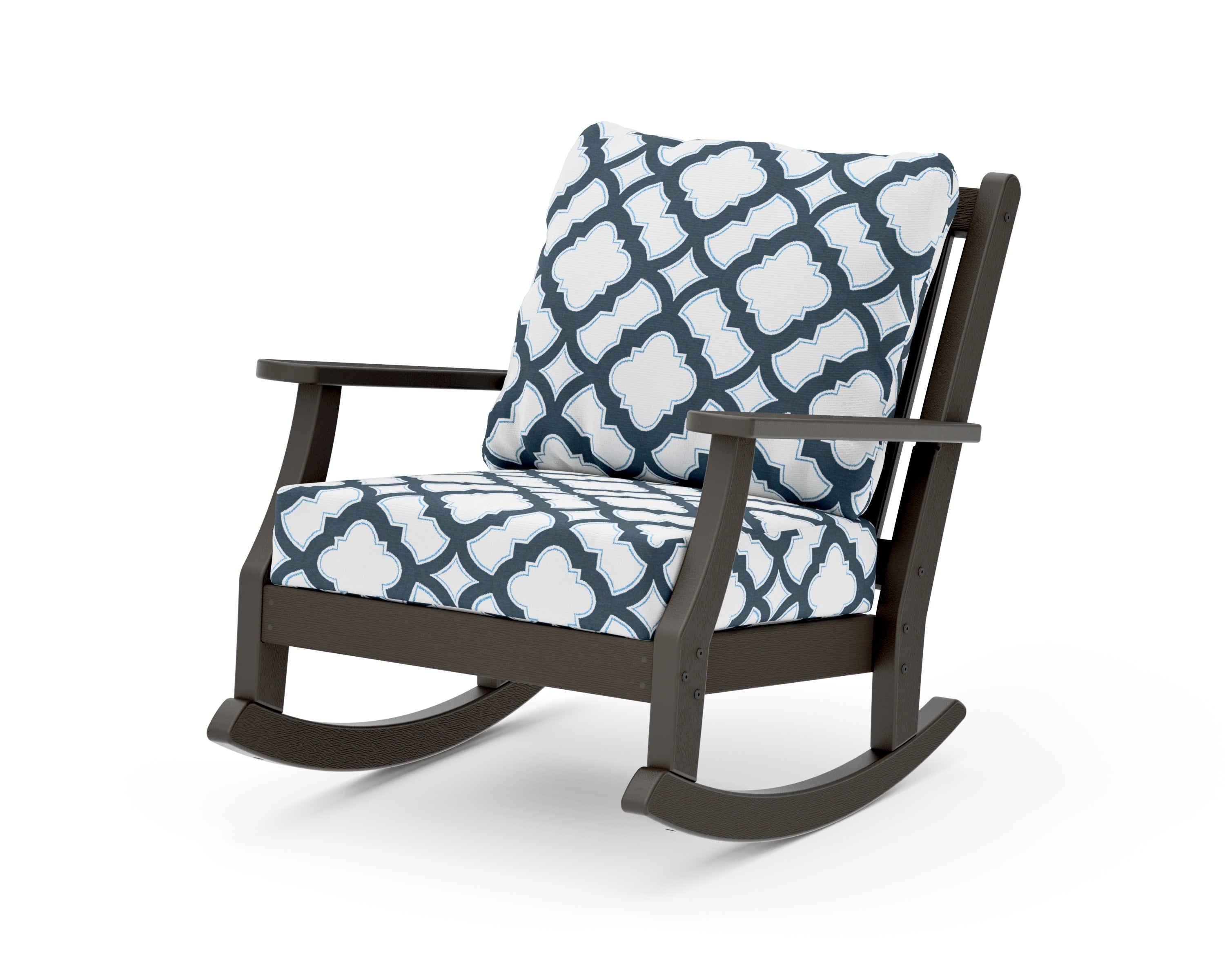 Wovendale Deep Seating Rocking Chair in Vintage Coffee / Trellis Marine Indigo