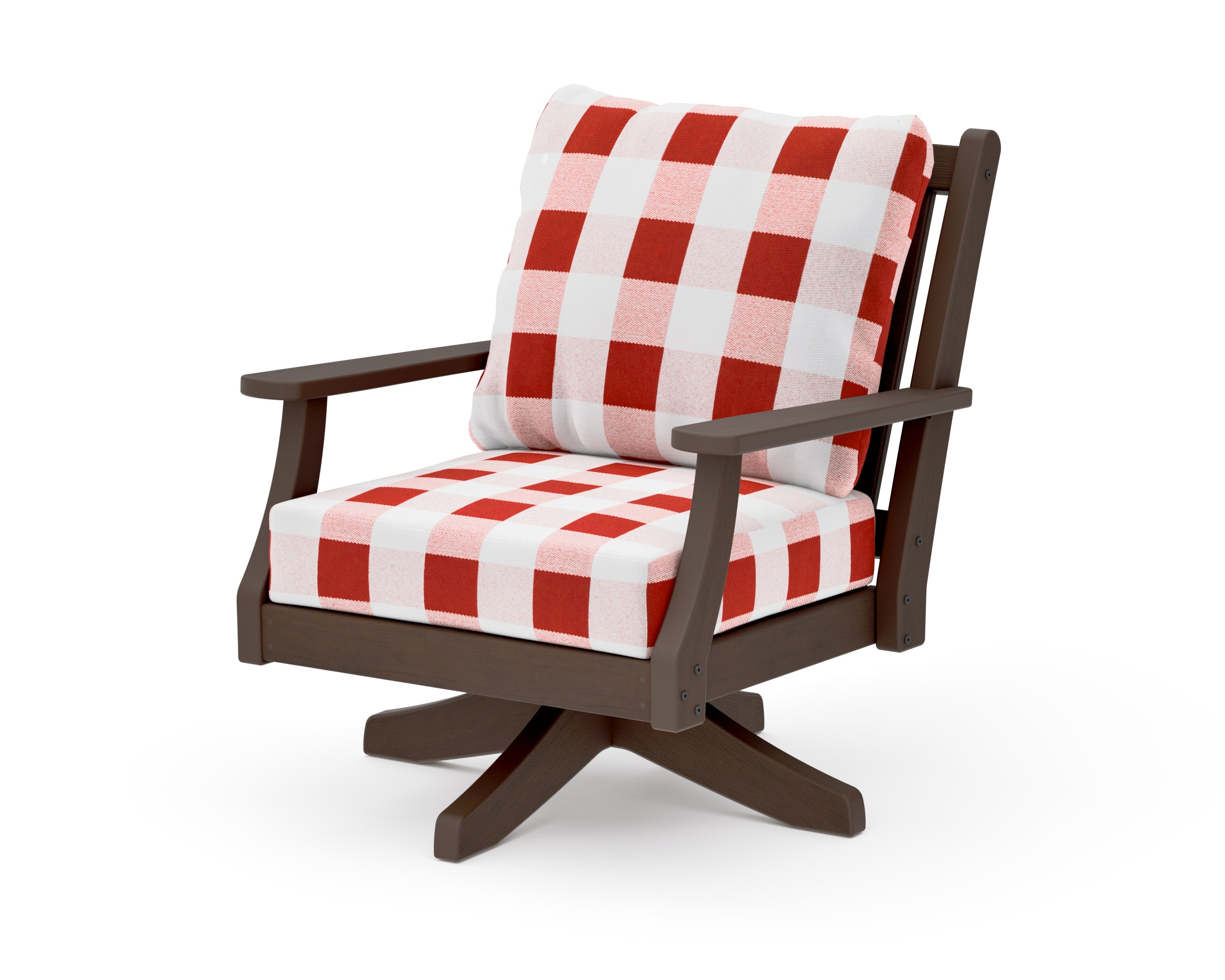 Wovendale Deep Seating Swivel Chair in Kona / Buffalo Plaid Crimson