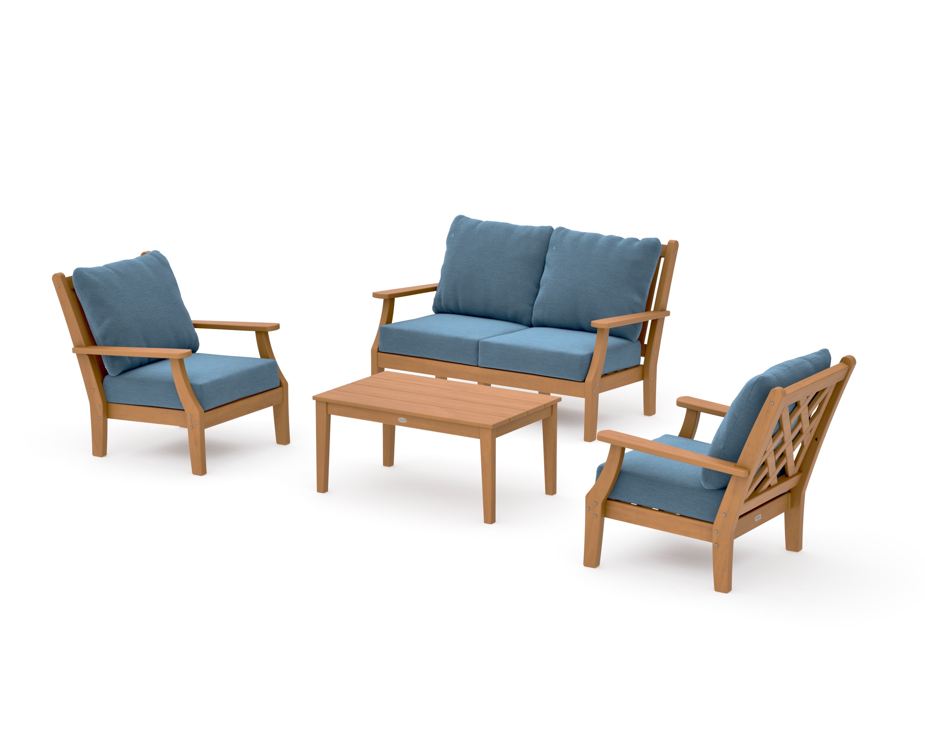 Wovendale 4-Piece Deep Seating Set with Loveseat in Natural / Sky Blue