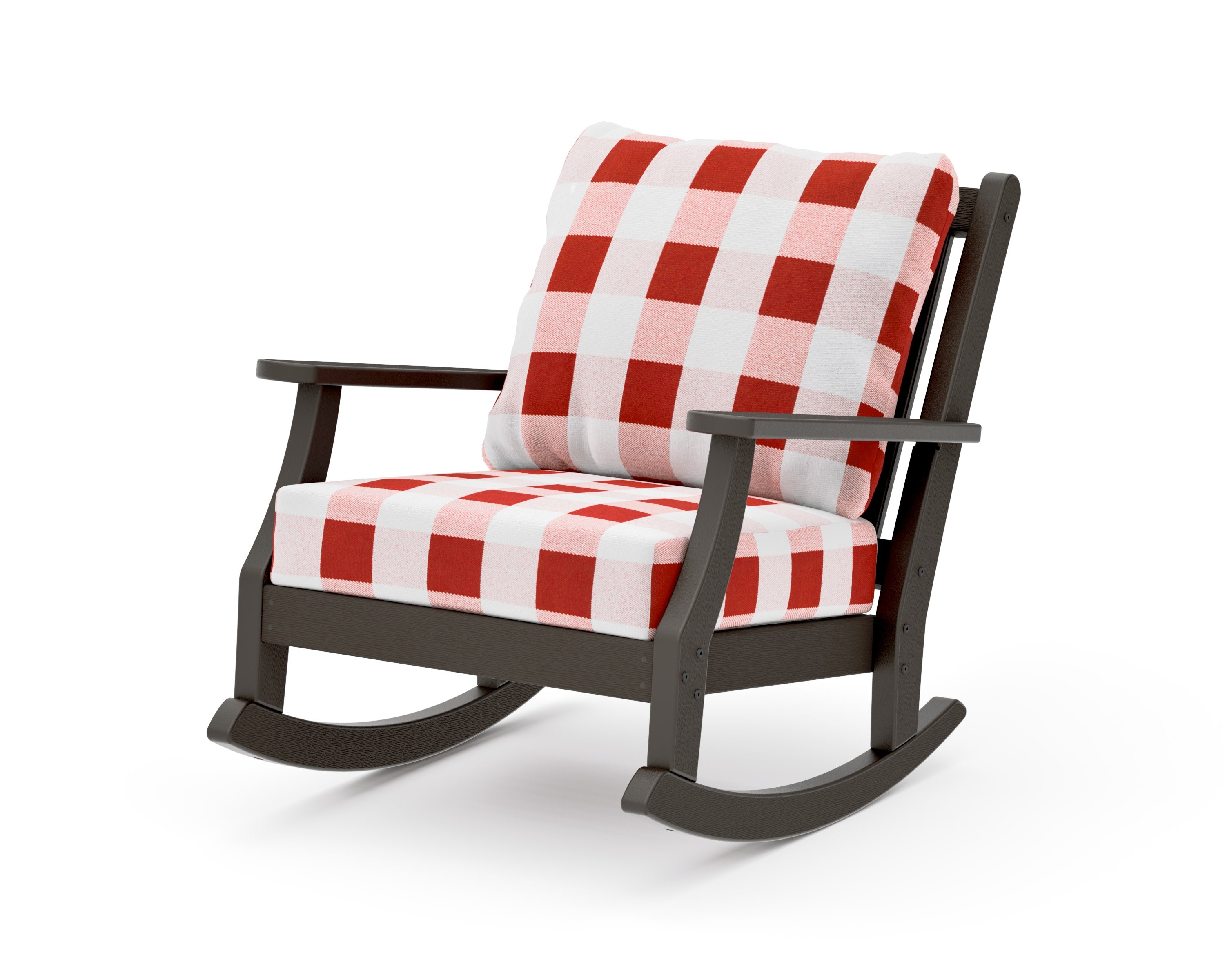 Wovendale Deep Seating Rocking Chair in Vintage Coffee / Buffalo Plaid Crimson