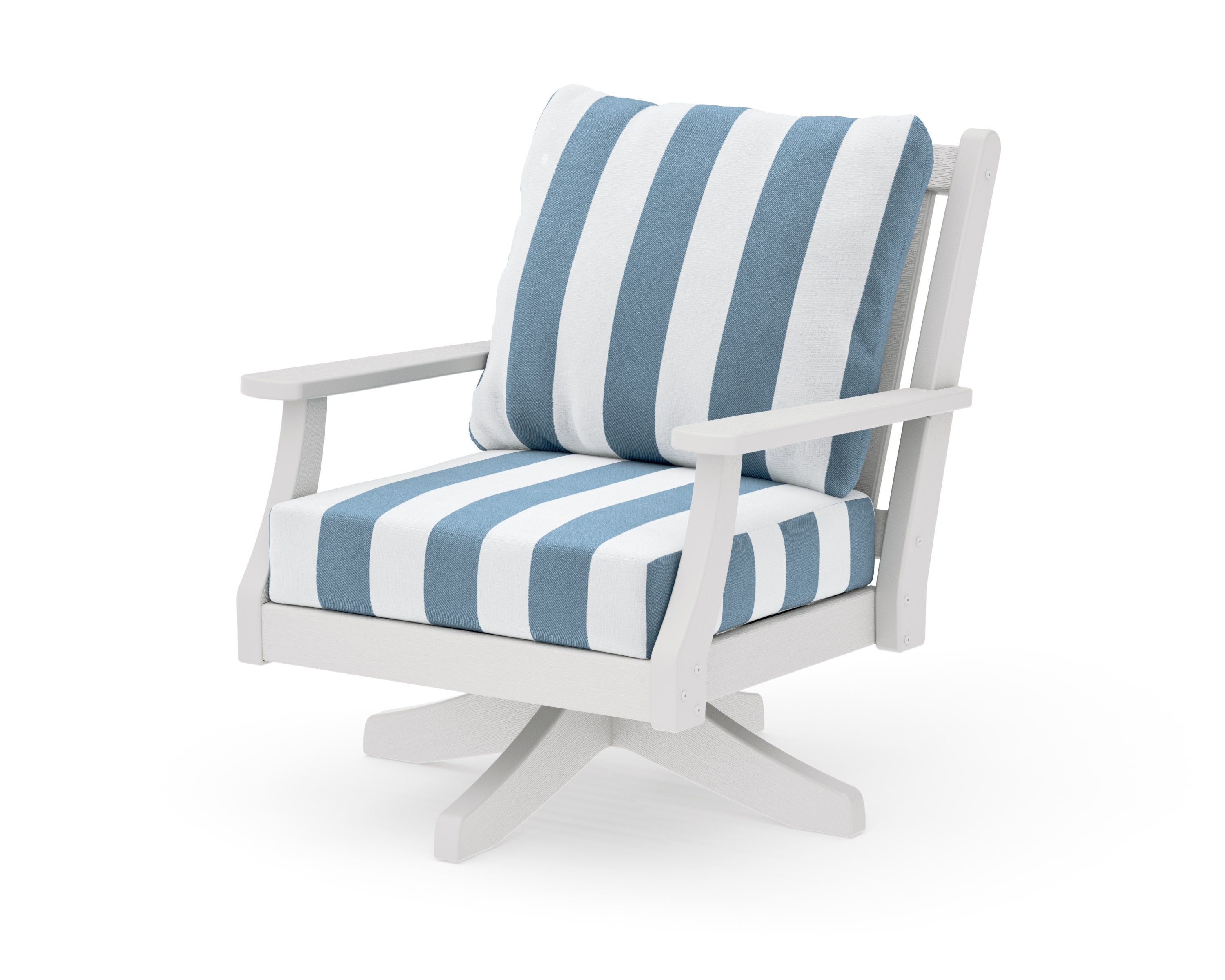 Wovendale Deep Seating Swivel Chair in Vintage White / Cabana Stripe Sky Blue