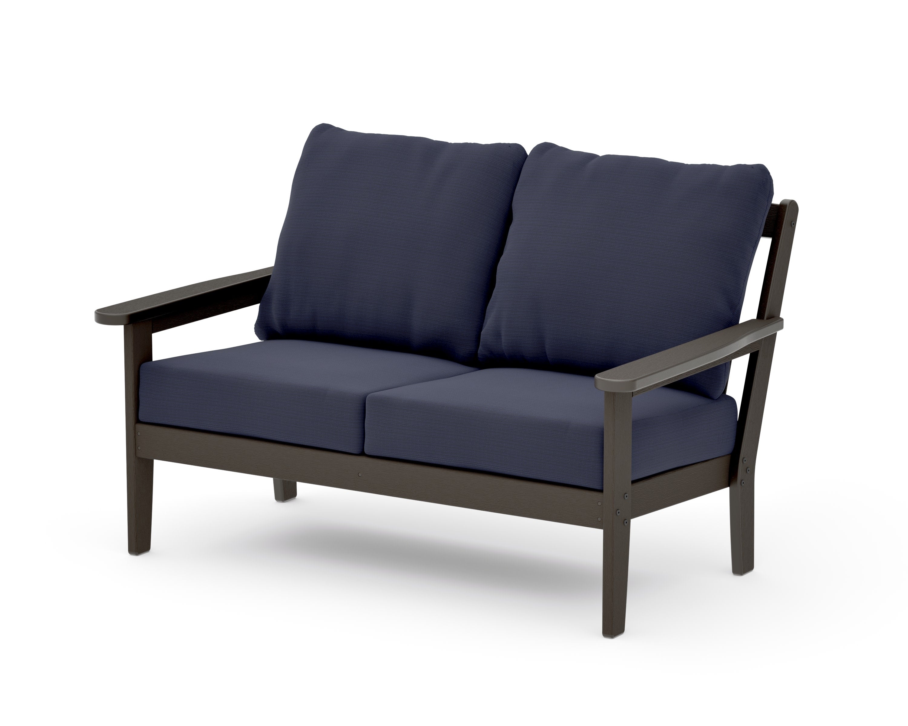 Cottage Deep Seating Loveseat in Vintage Coffee / Navy Linen