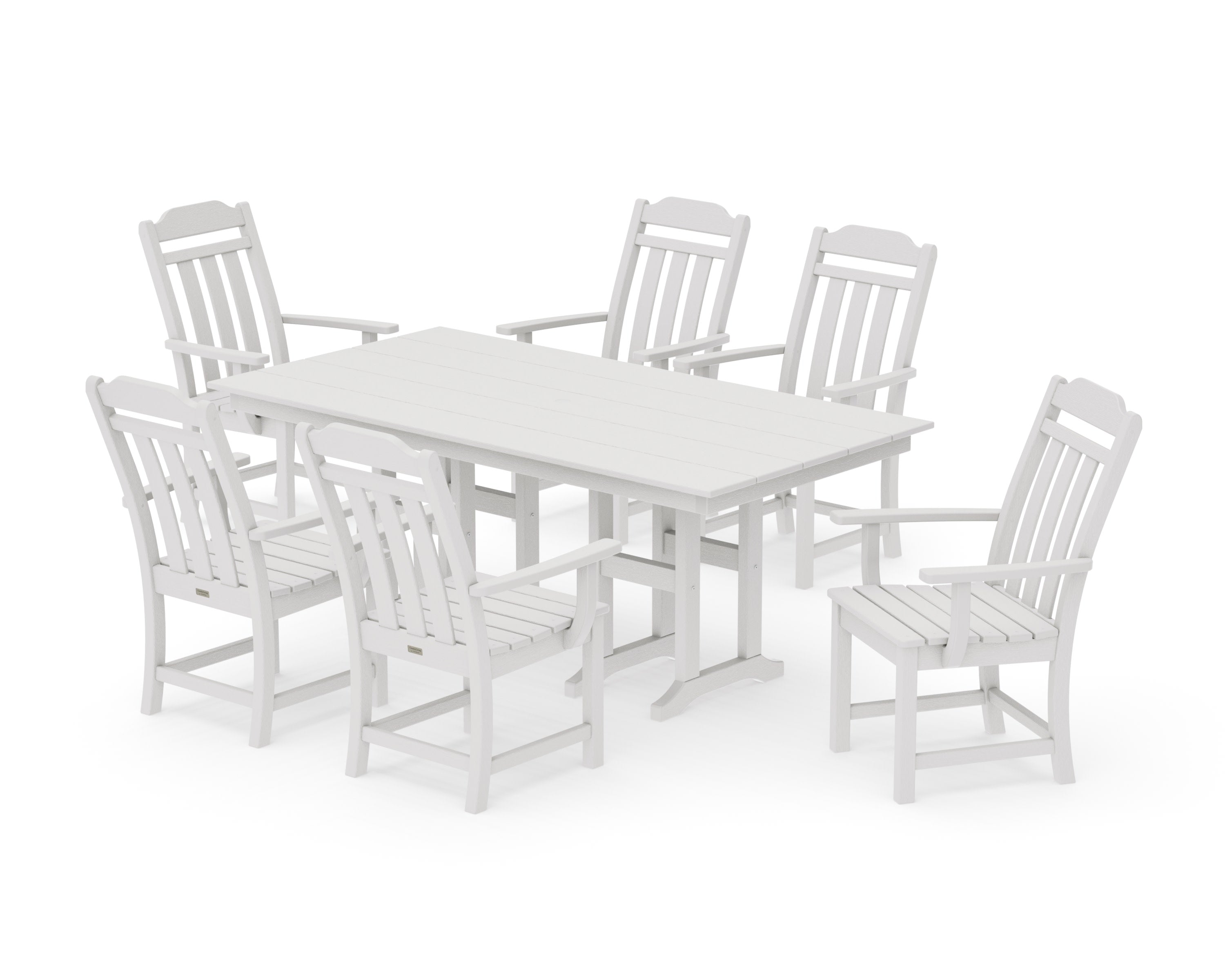 Cottage Arm Chair 7-Piece Farmhouse Dining Set in Vintage White