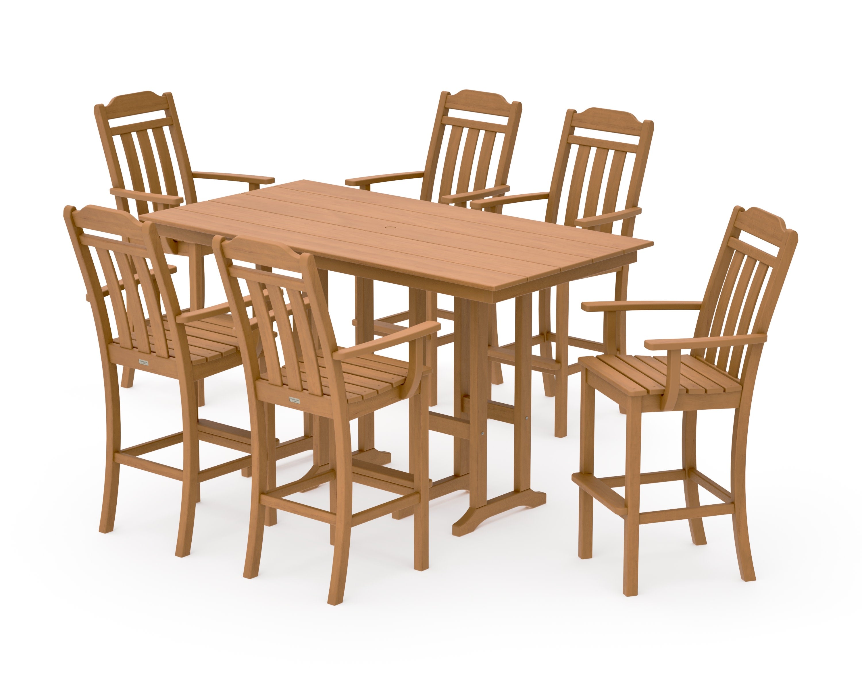 Cottage Arm Chair 7-Piece Farmhouse Bar Set in Natural
