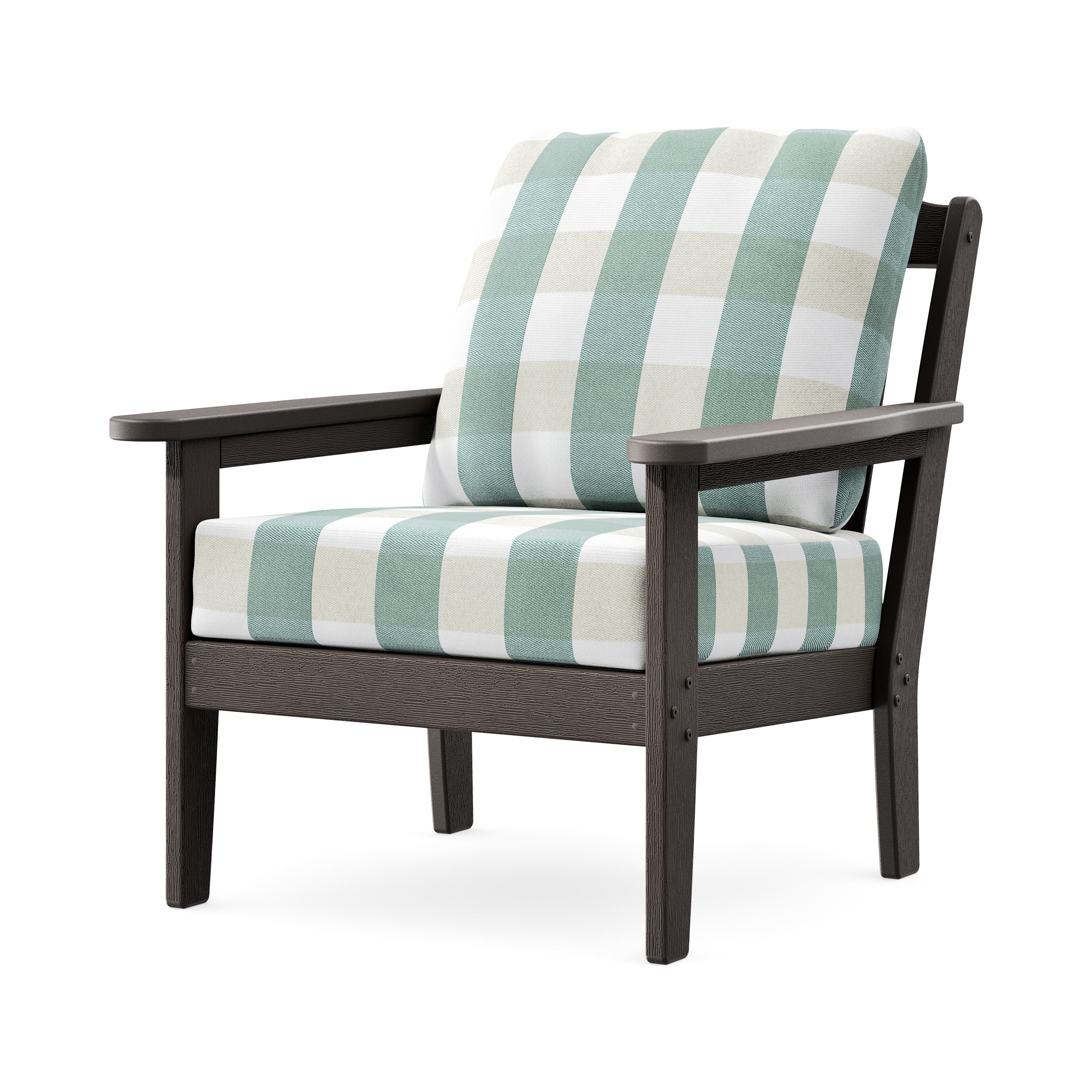 Cottage Deep Seating Chair in Vintage Coffee / Buffalo Plaid Glacier Spa