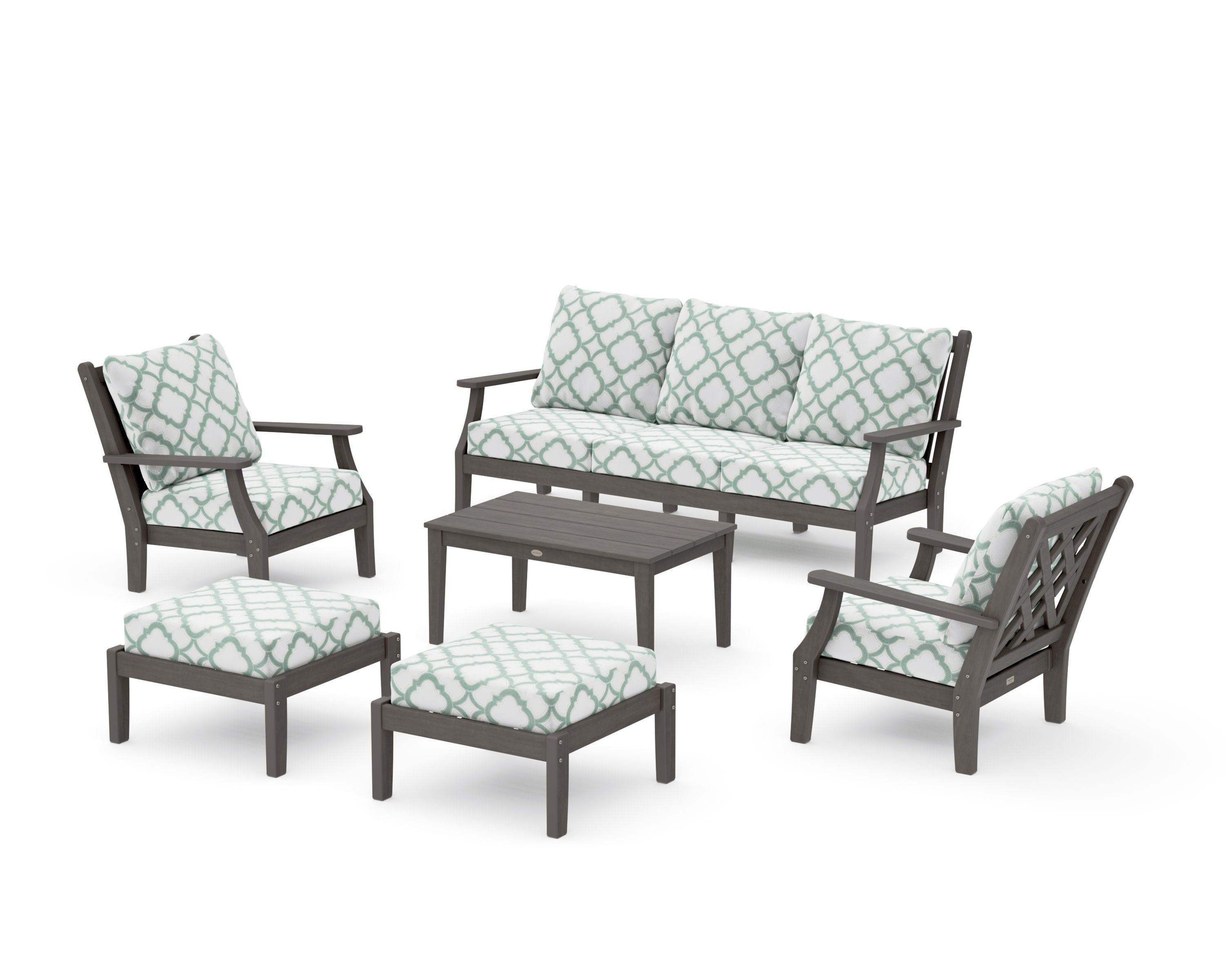 Wovendale 6-Piece Lounge Sofa Set in Driftwood / Trellis Glacier Spa